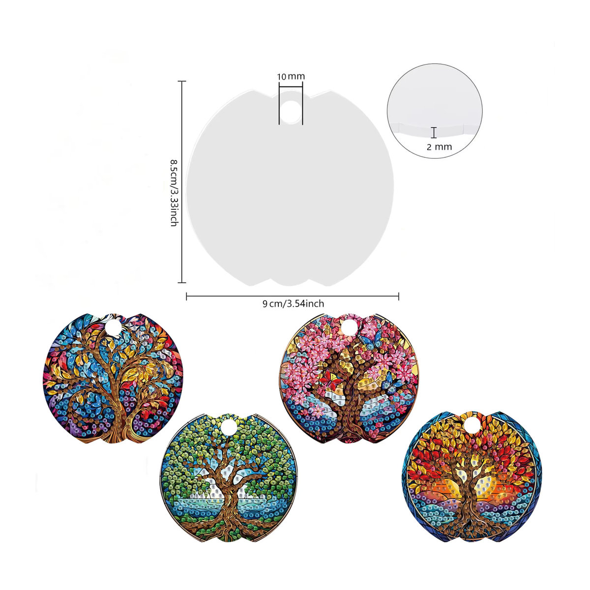 4er-Set mehrfarbige Diamantbemalte Acryl-Etiketten in runder Form für Wasserflaschen und Glasbecher - Bild 5