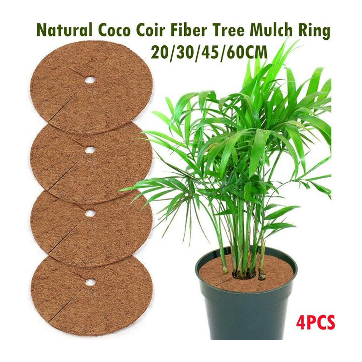 4er-Set Natürliche Kokosfaser Mulchringe als Pflanzenprotektoren für Indoor und Outdoor, Durchmesser: 20 cm, 30 cm, 45 cm und 60 cm - Bild 1