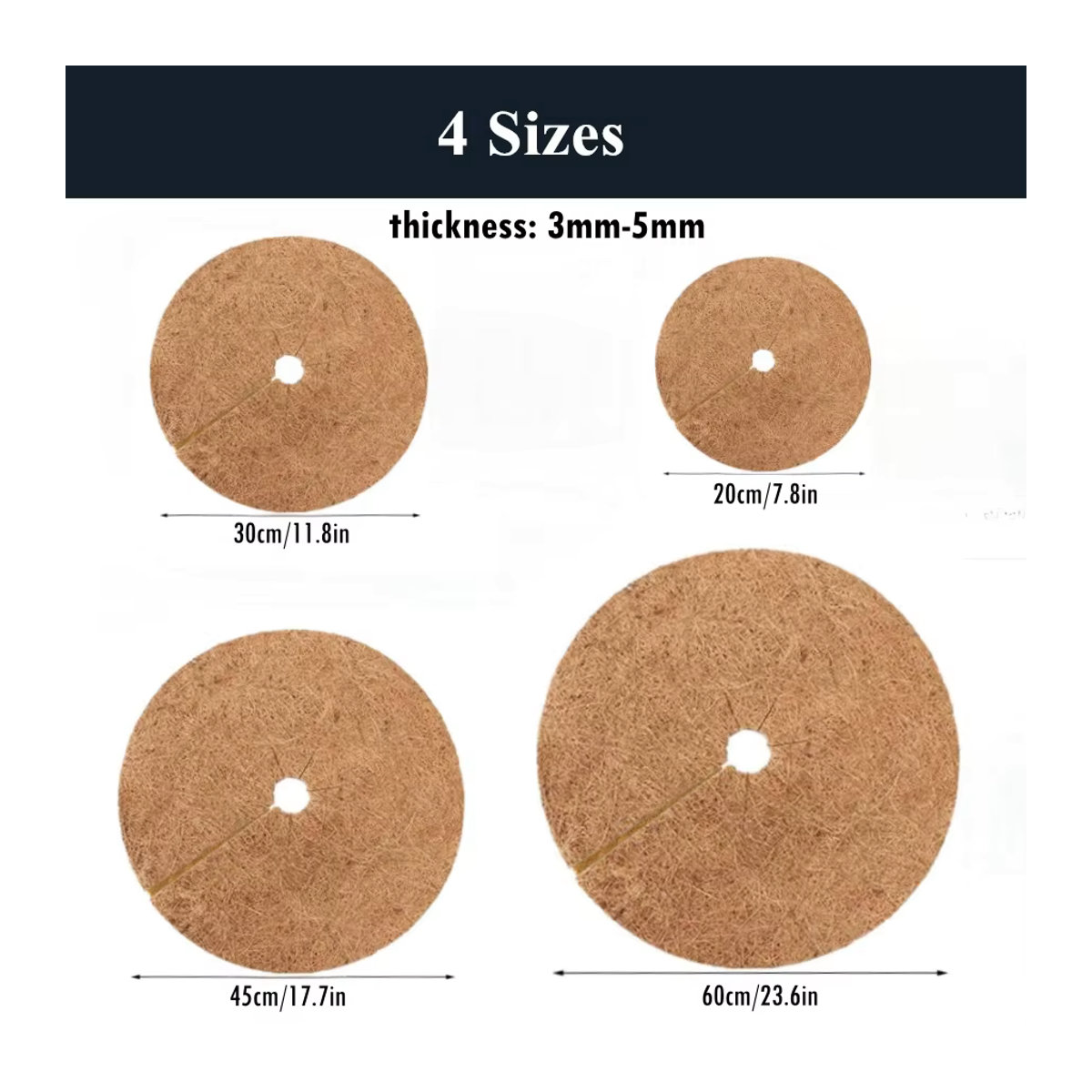 4er-Set Natürliche Kokosfaser Mulchringe als Pflanzenprotektoren für Indoor und Outdoor, Durchmesser: 20 cm, 30 cm, 45 cm und 60 cm - Bild 3