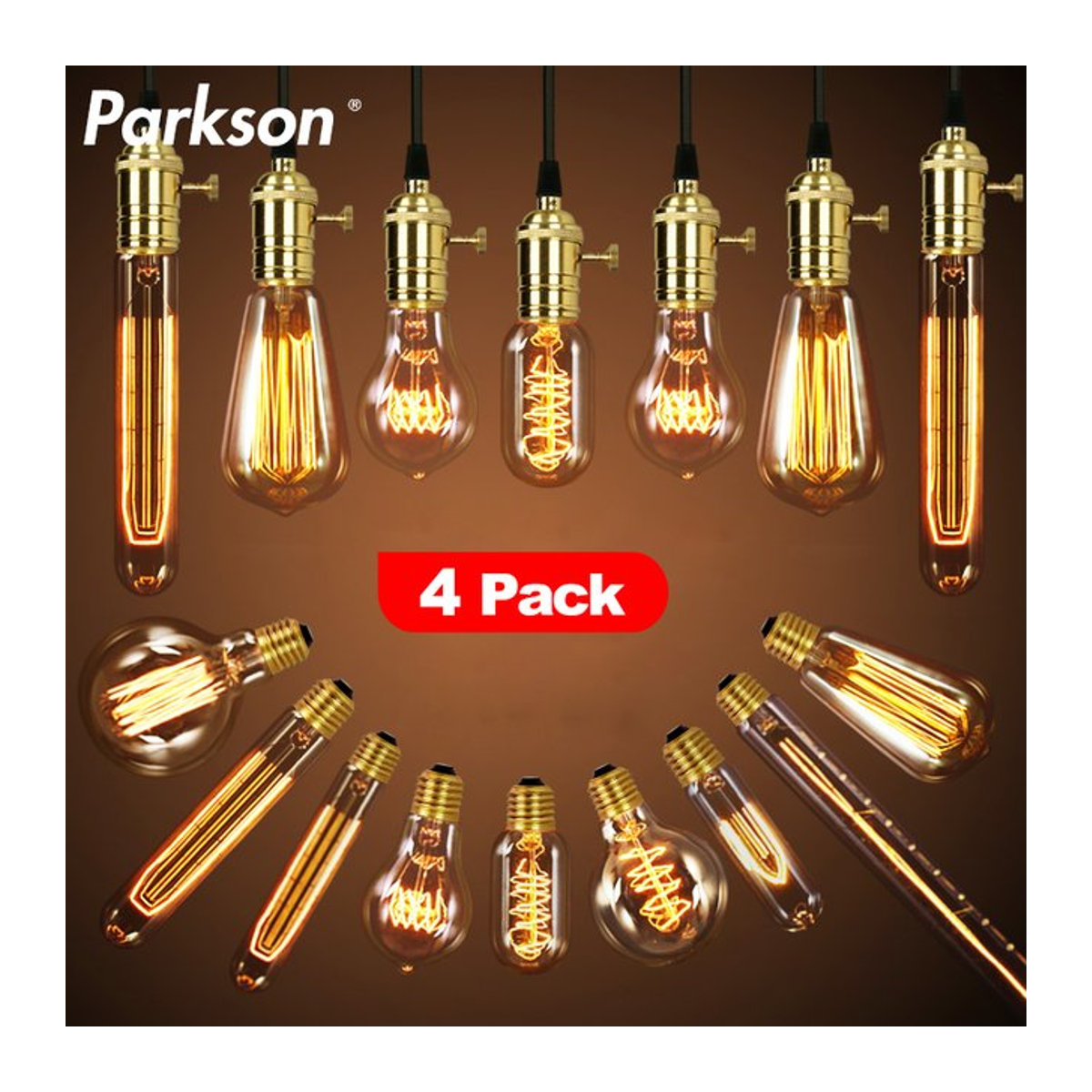 4er Set Retro Edison LED Glühbirnen von PARKSON mit E27 Fassung, 40 W, Vintage Filament Design aus Glas - Bild 1