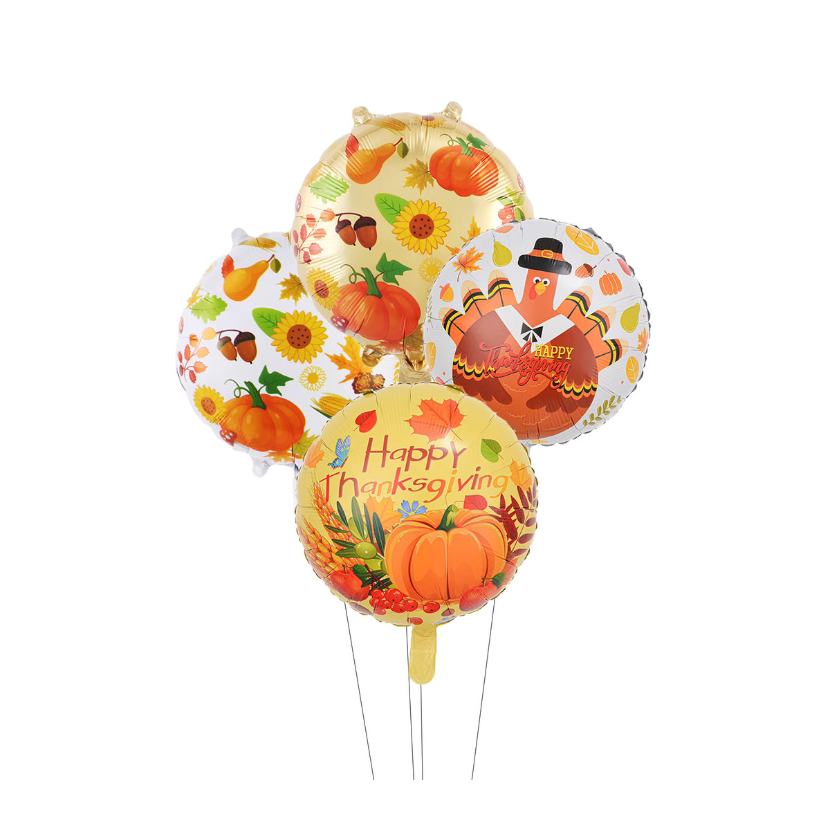 4er-Set Runde Happy Thanksgiving Luftballons mit Herbstmotiven wie Kürbis und Ahornblatt, Mehrfarbig, Durchmesser: 45,72 cm - Bild 2