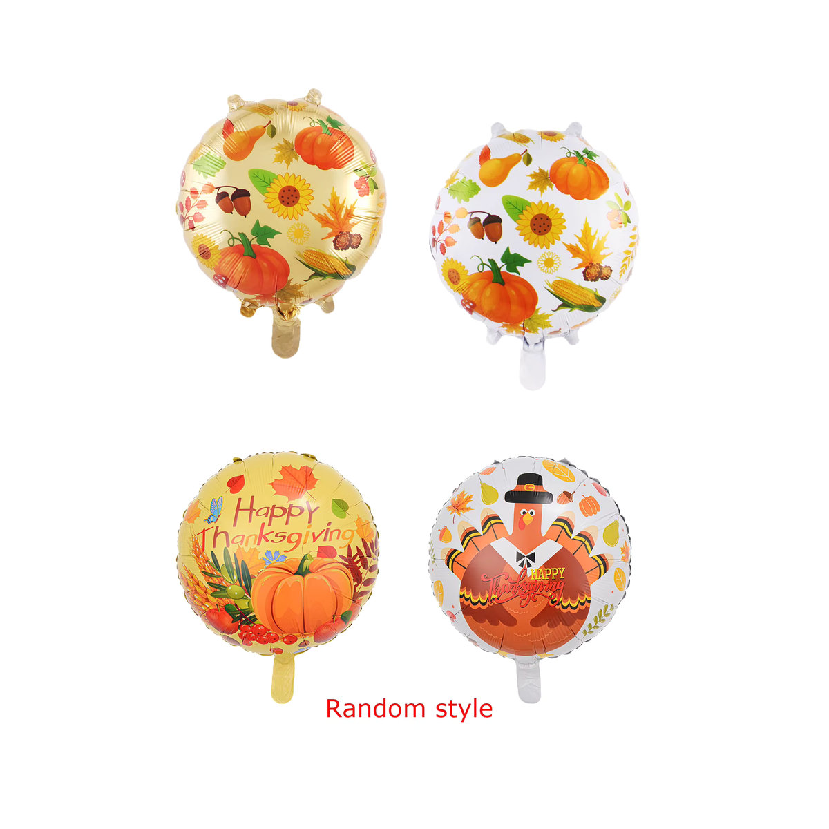 4er-Set Runde Happy Thanksgiving Luftballons mit Herbstmotiven wie Kürbis und Ahornblatt, Mehrfarbig, Durchmesser: 45,72 cm - Bild 3