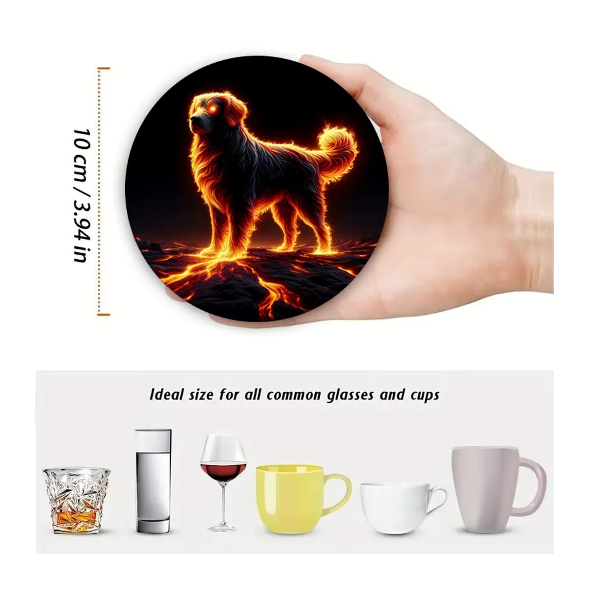 4er-Set rutschfeste Holzuntersetzer mit Hundemuster in Bunt - Bild 2