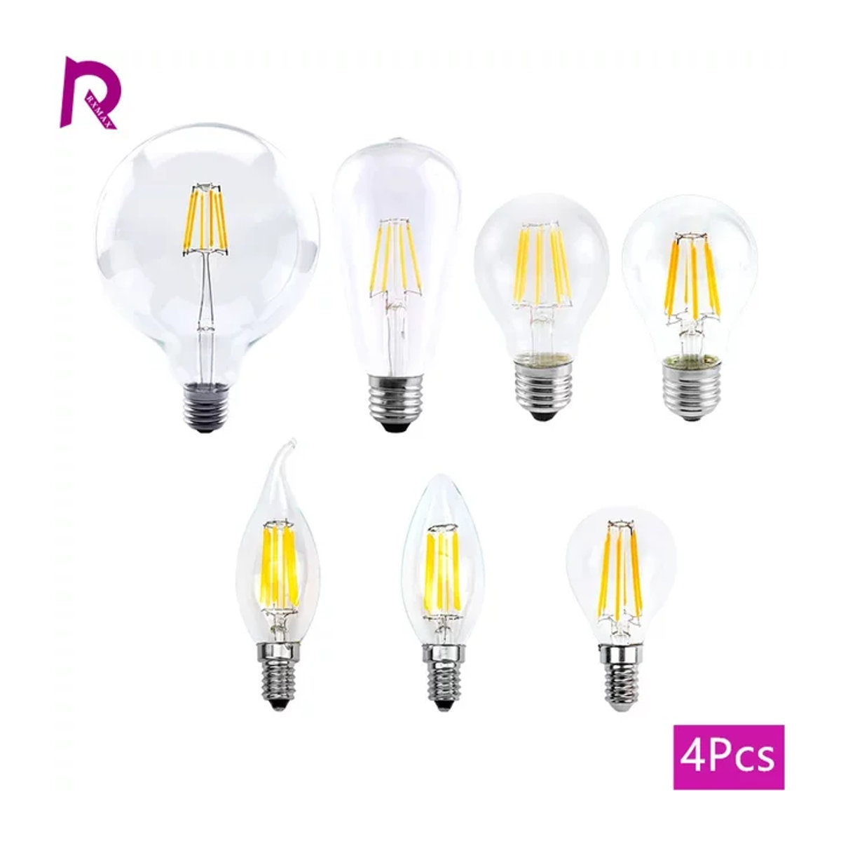 4er Set RXMAX LED Edison Glühbirnen aus Glas im Retro-Design, Warmweiß - Bild 1