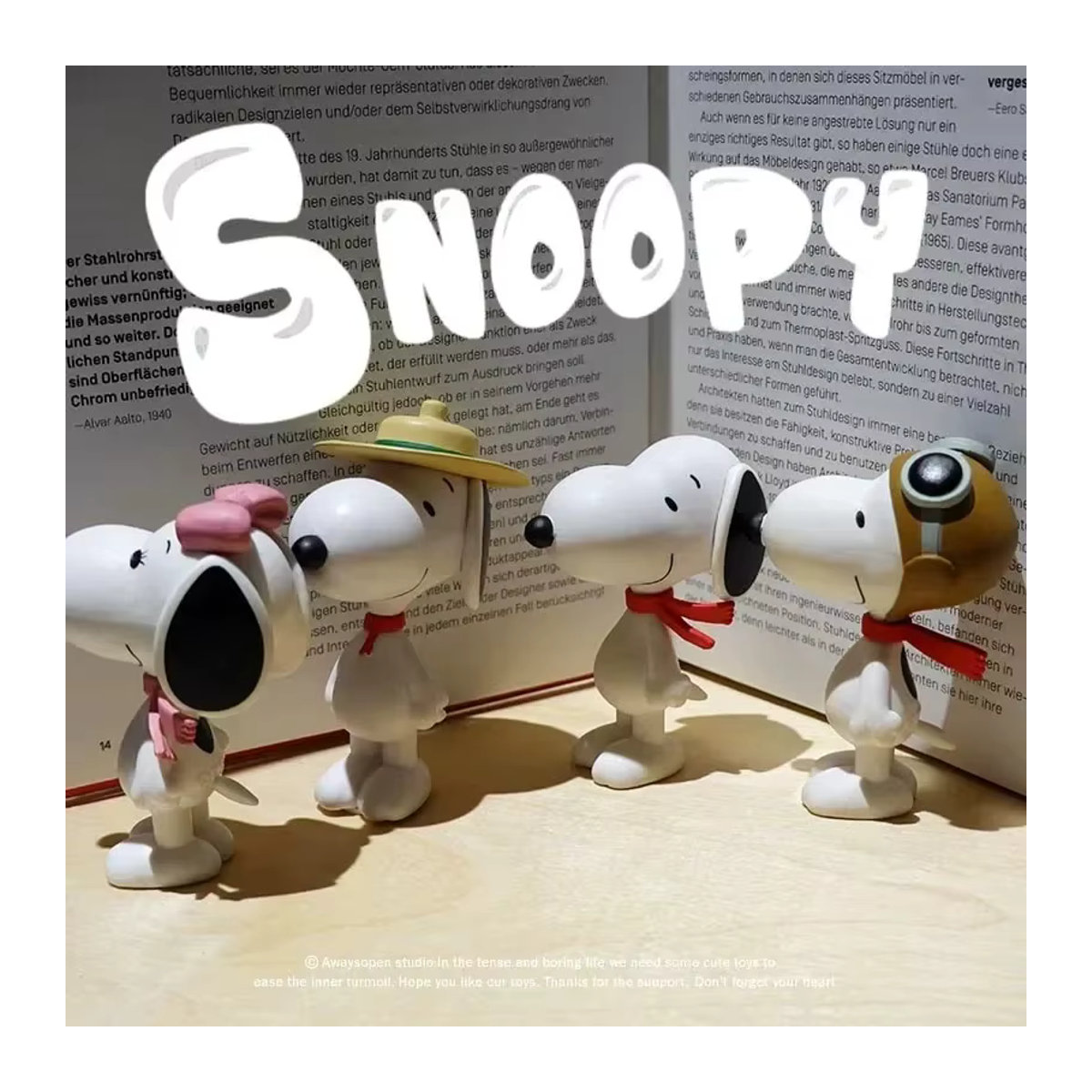 4er Set Snoopy Mini Figuren aus Kunststoff in Weiß als Sammelmodell und Dekoration - Bild 2