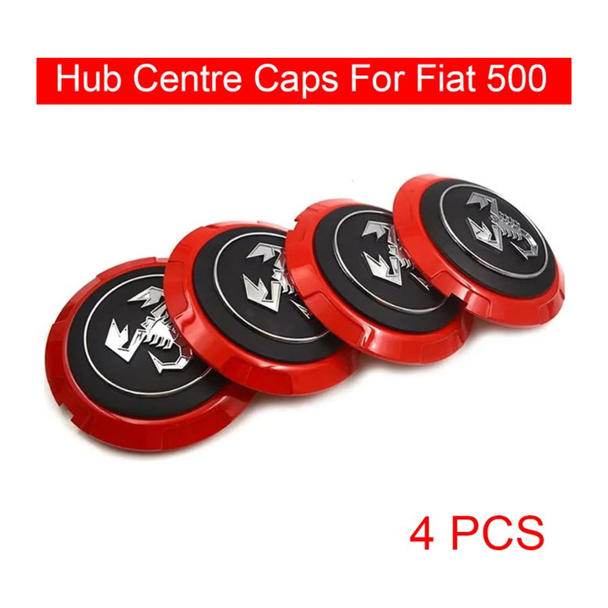 4er-Set Sport Felgenkappen Auto Emotion Equip Skorpion Radabdeckungen in Rot für Fiat 500, Durchmesser: 13,3 cm - Bild 1