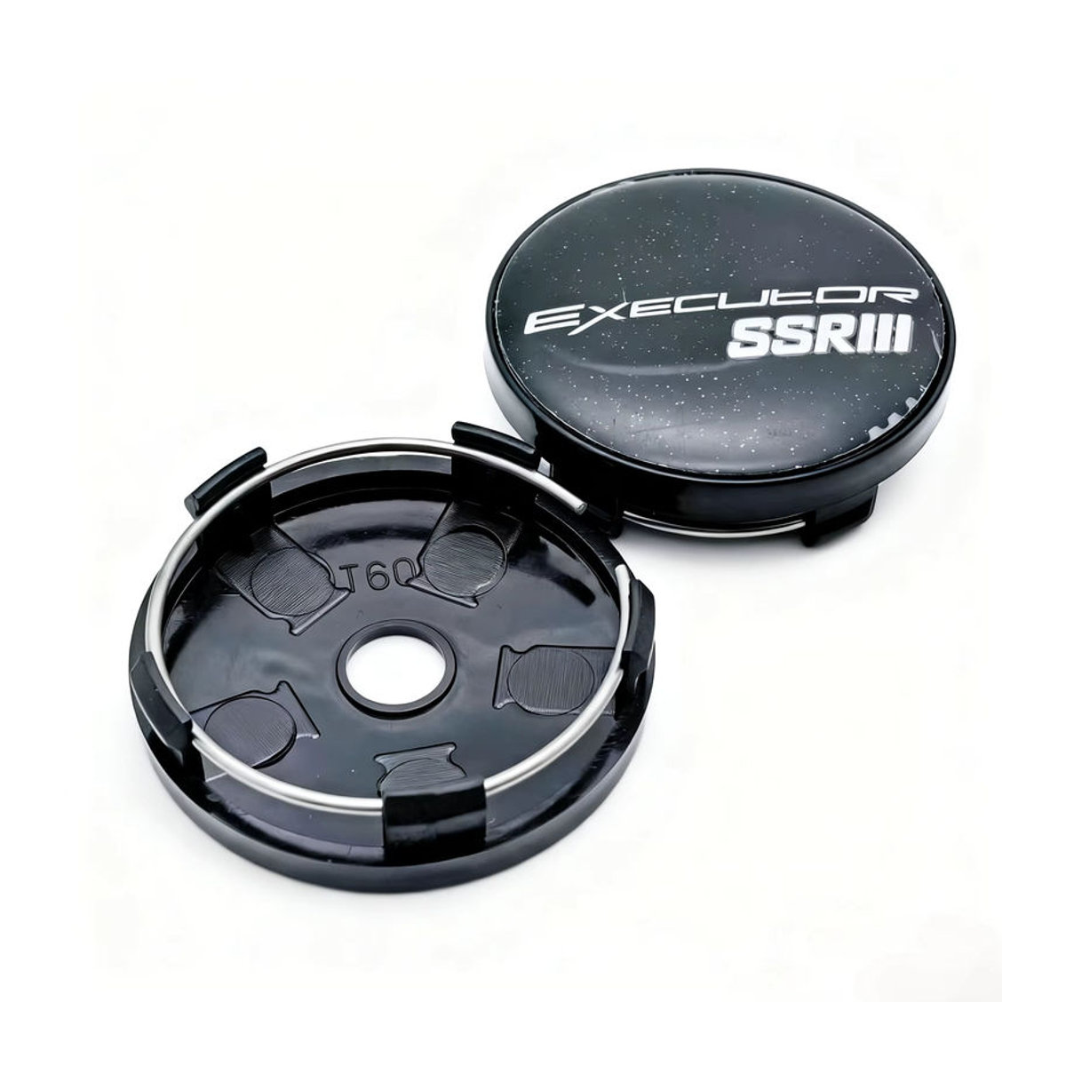 4er-Set SSR Executor Logo Emblem Radnabenkappen aus Kunststoff in Schwarz und Silber, Durchmesser: 60 mm und 56 mm - Bild 2