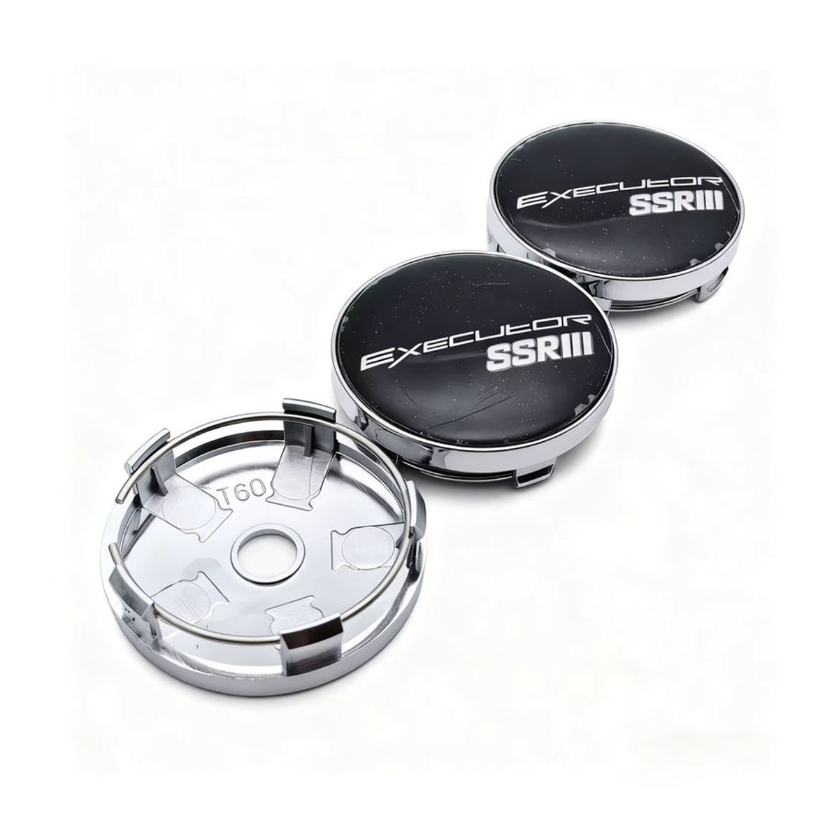 4er-Set SSR Executor Logo Emblem Radnabenkappen aus Kunststoff in Schwarz und Silber, Durchmesser: 60 mm und 56 mm - Bild 3