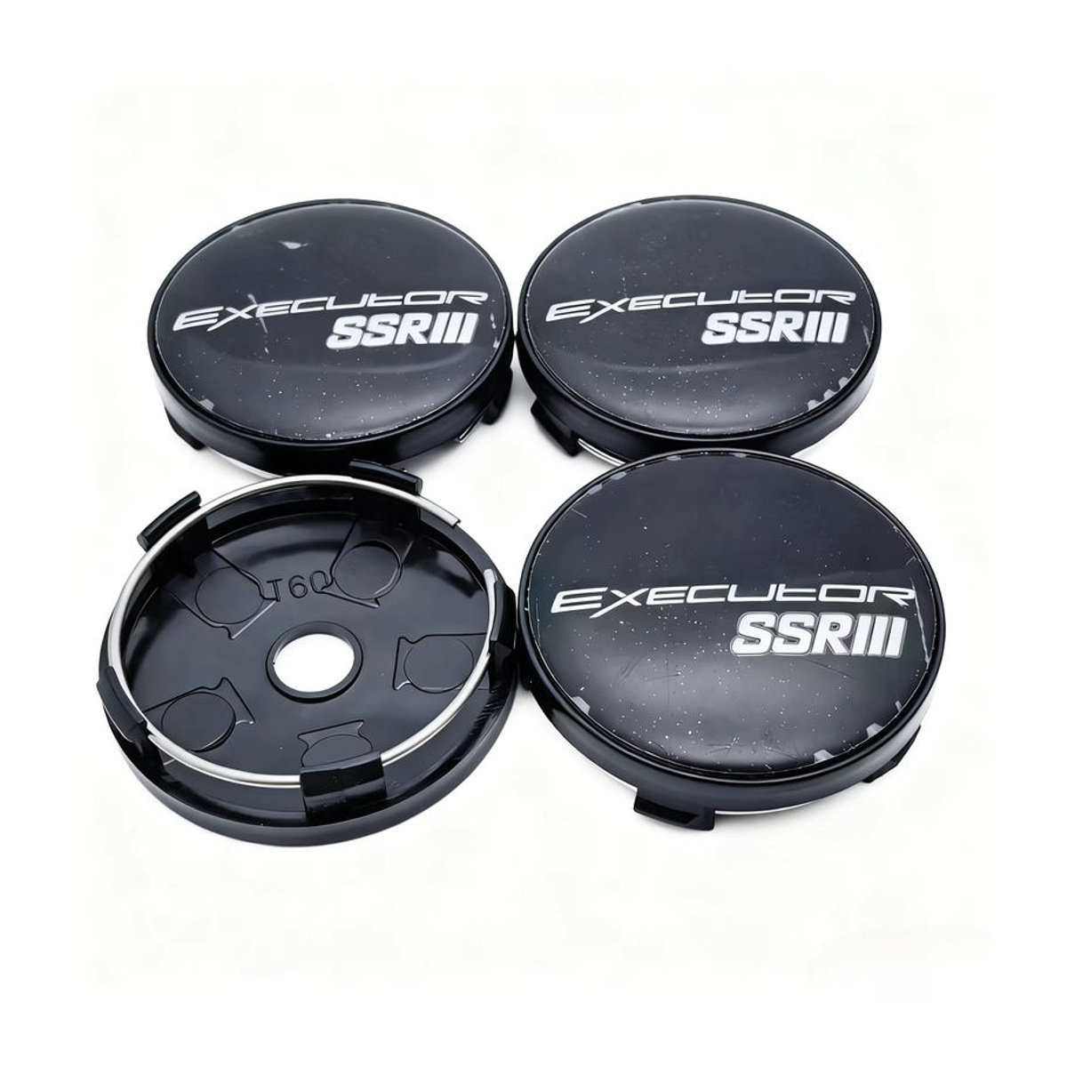 4er-Set SSR Executor Logo Emblem Radnabenkappen aus Kunststoff in Schwarz und Silber, Durchmesser: 60 mm und 56 mm - Bild 4