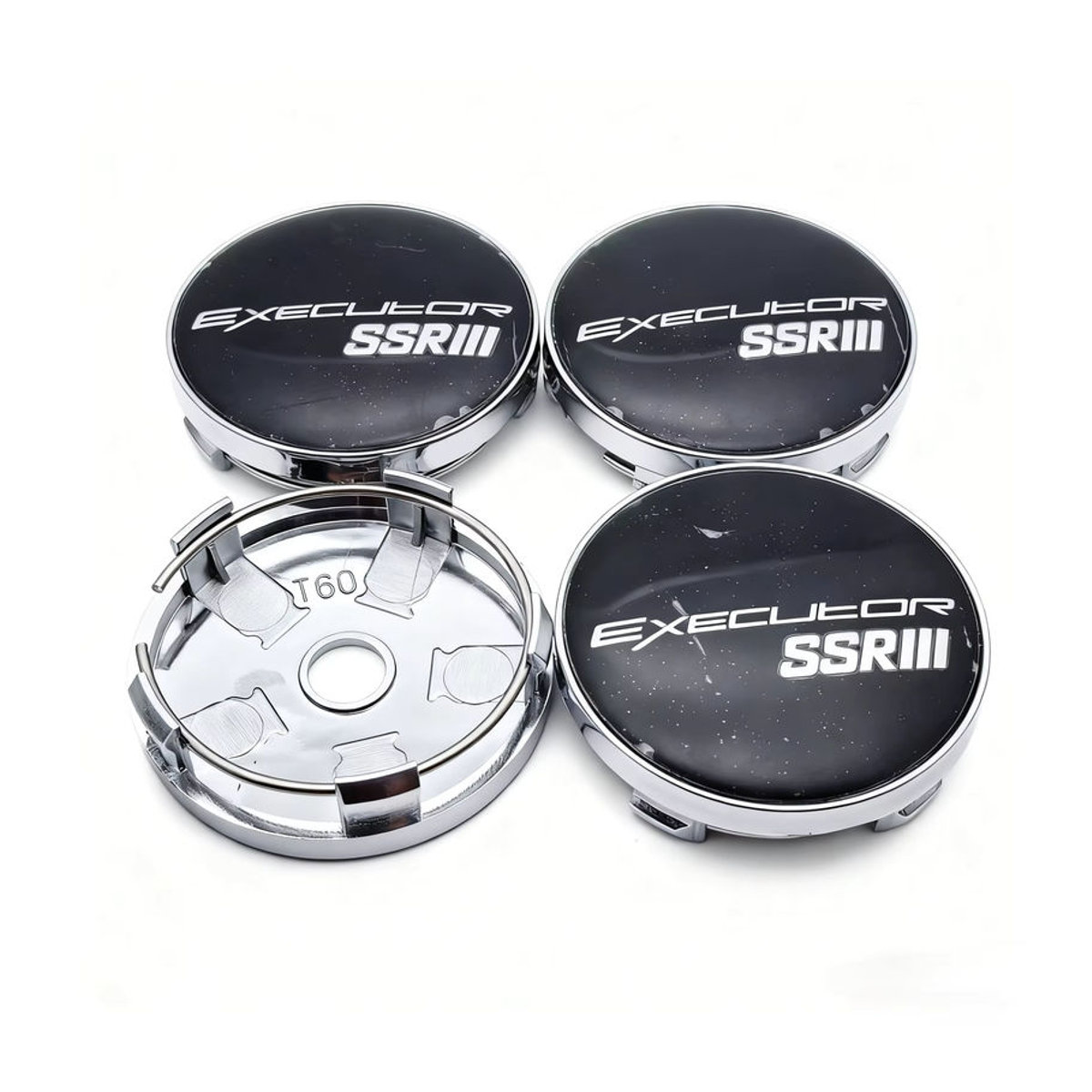4er-Set SSR Executor Logo Emblem Radnabenkappen aus Kunststoff in Schwarz und Silber, Durchmesser: 60 mm und 56 mm - Bild 5