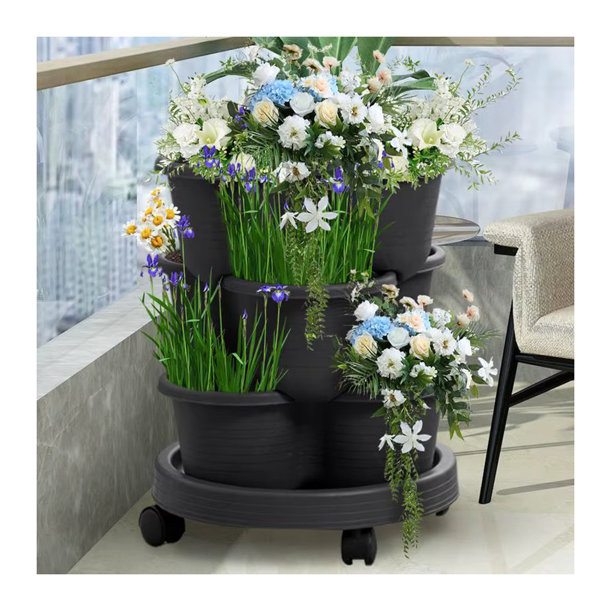4er-Set stapelbare 3-stufige vertikale Pflanztürme für Garten und Haus zum Anbau von Kräutern, Blumen und Gemüse - Bild 4