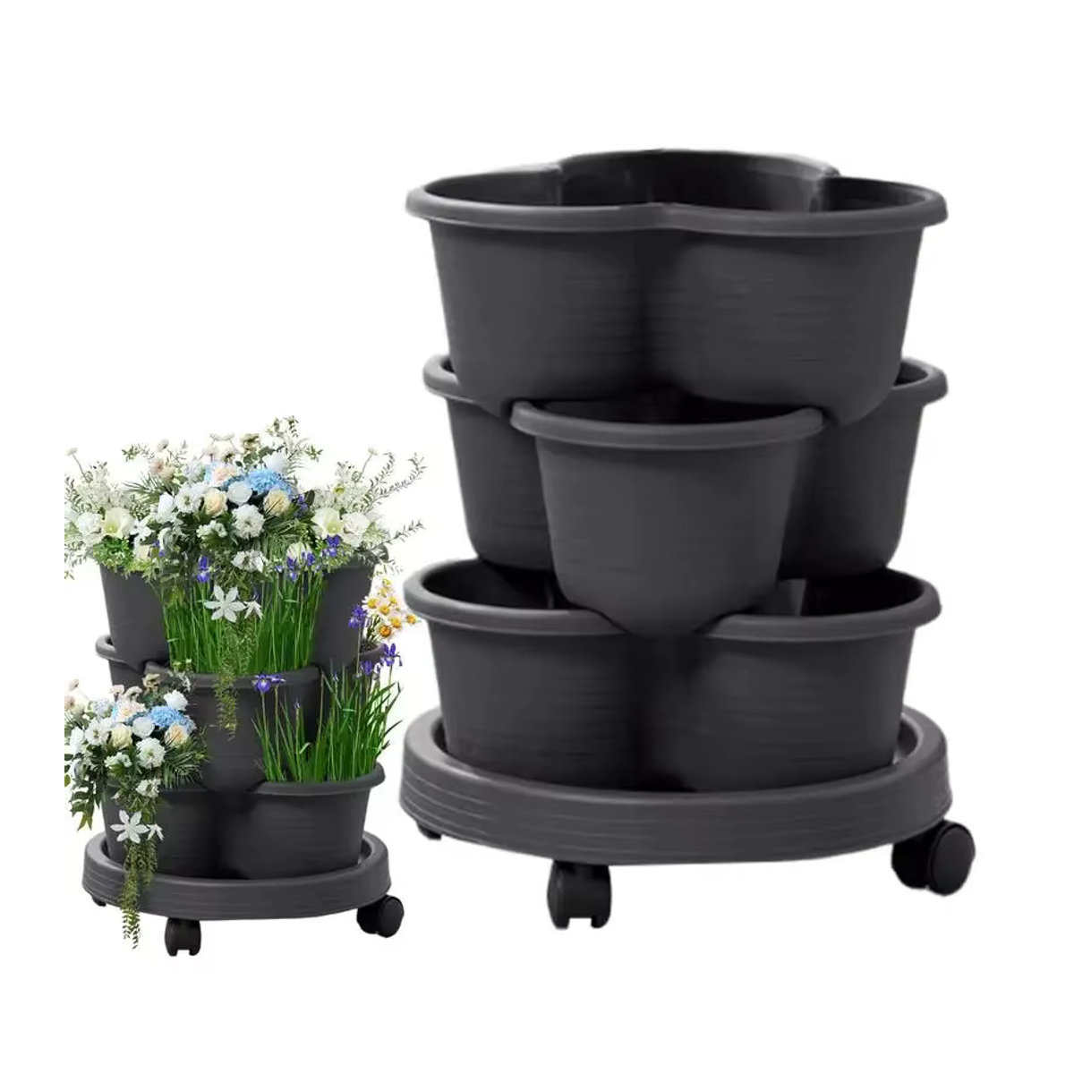 4er-Set stapelbare 3-stufige vertikale Pflanztürme für Garten und Haus zum Anbau von Kräutern, Blumen und Gemüse - Bild 7