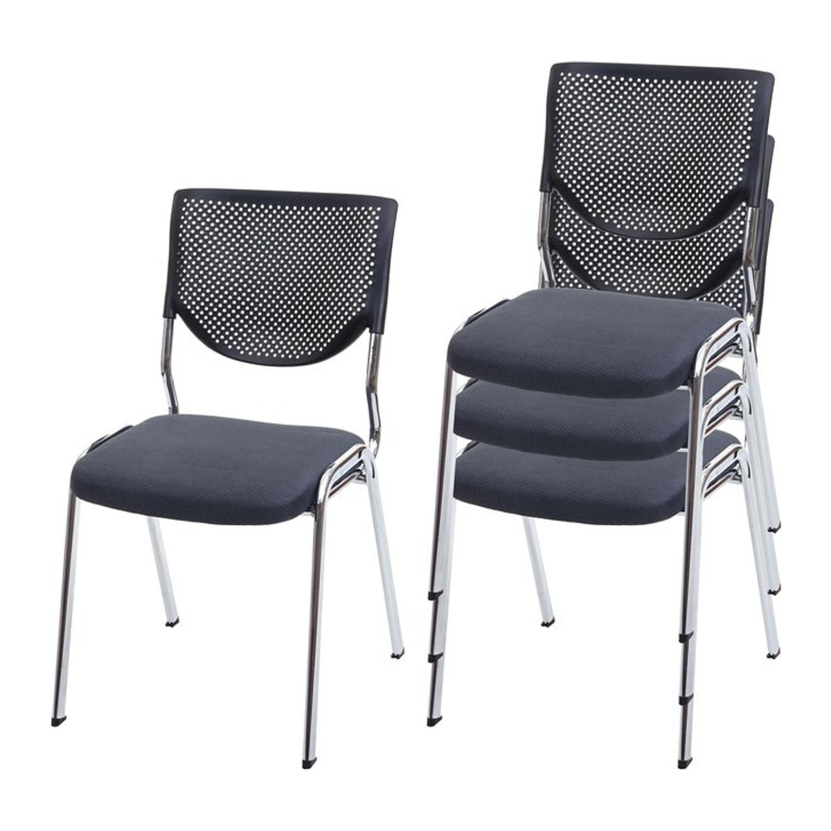 4er-Set stapelbare Konferenzstühle H401 von MCW in Dunkelgrau mit Chromfüßen - Bild 1