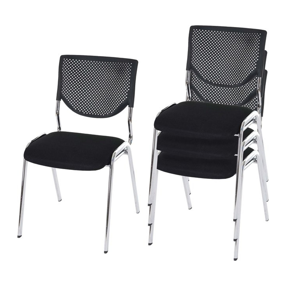 4er-Set stapelbare Konferenzstühle H401 von MCW in Schwarz mit Chromfüßen - Bild 1