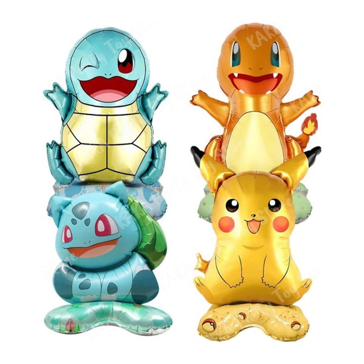4er Set TAKARA TOMY Pokemon Folienballons mit Pikachu, Schiggy und Bisasam als stehende Cartoon Figuren für Kindergeburtstage, mehrfarbig - Bild 1