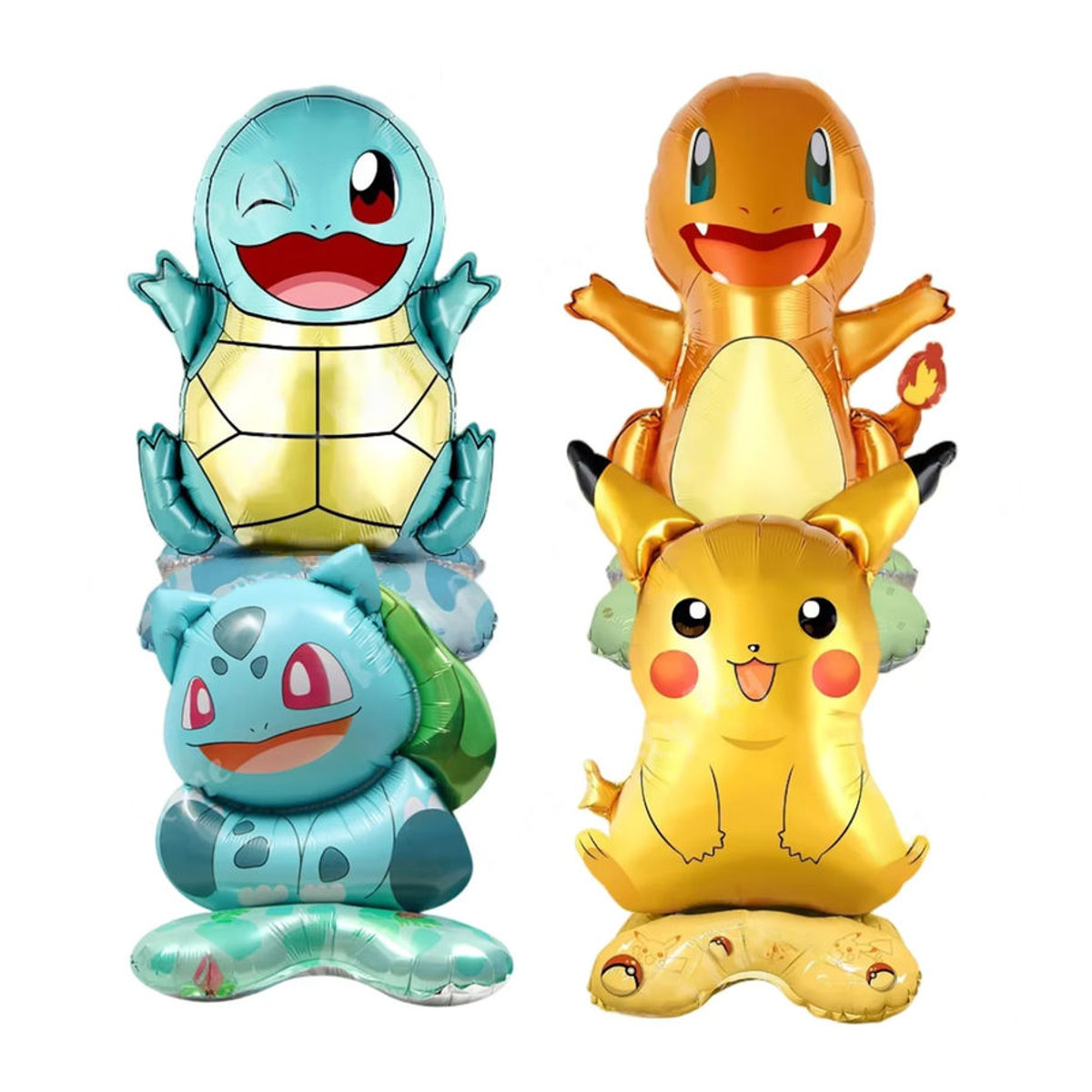 4er Set TAKARA TOMY Pokemon Folienballons mit Pikachu, Schiggy und Bisasam als stehende Cartoon Figuren für Kindergeburtstage, mehrfarbig - Bild 4