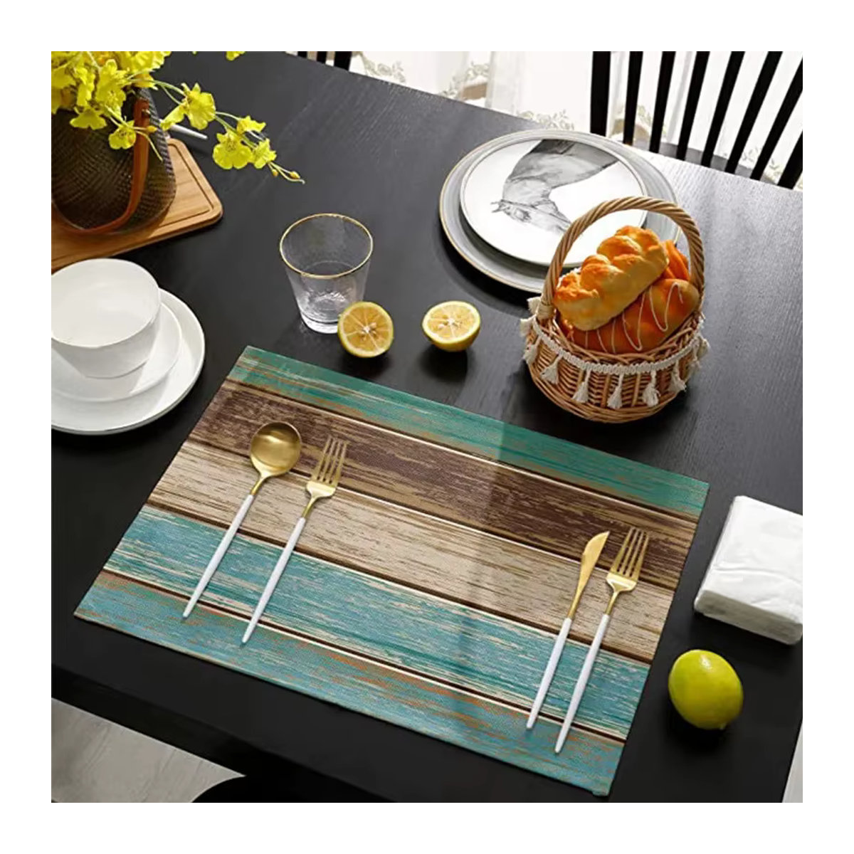 4er-Set Tischsets im Retro-Stil mit rustikaler Scheunenholzstruktur in Mehrfarbig - Bild 2