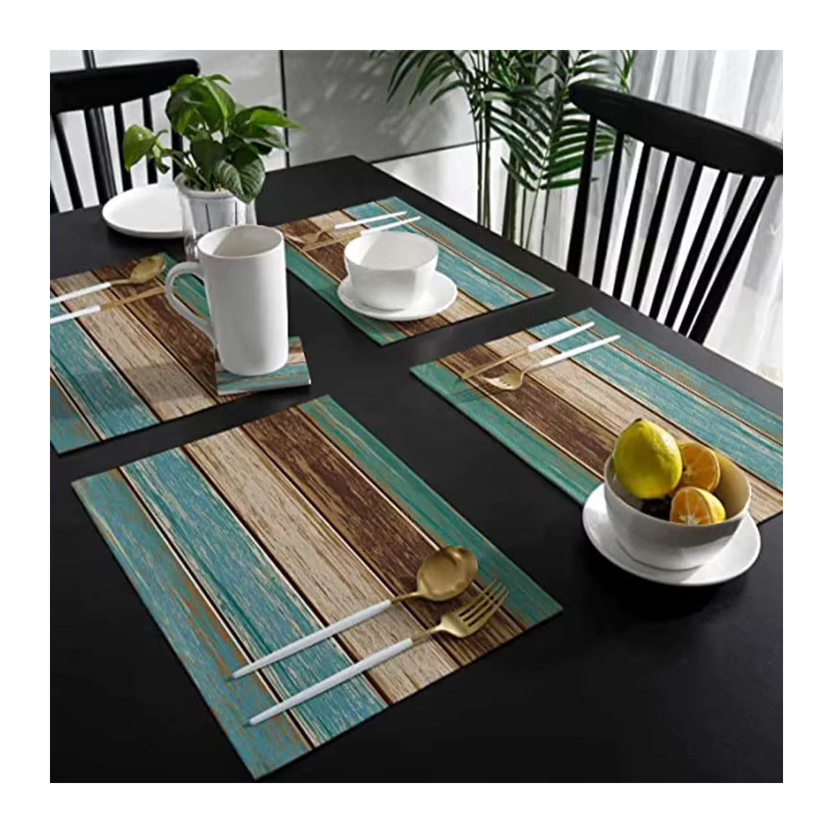 4er-Set Tischsets im Retro-Stil mit rustikaler Scheunenholzstruktur in Mehrfarbig - Bild 3