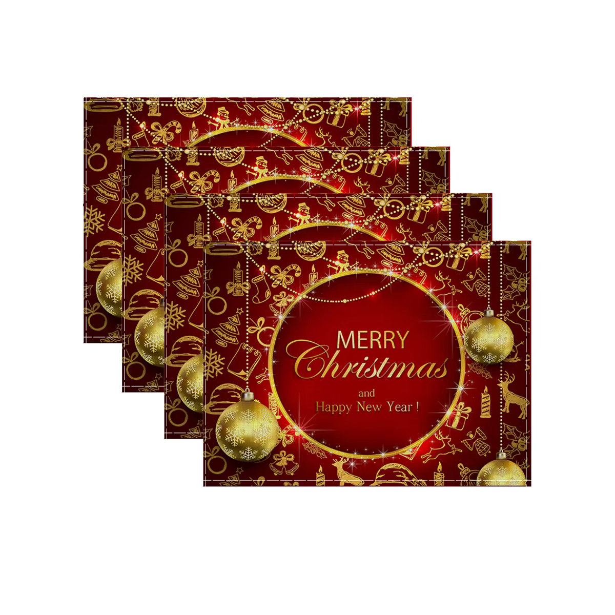 4er-Set Tischsets mit Schneemann- und Weihnachtsbaum-Muster in Rot zur Weihnachtsdekoration - Bild 2