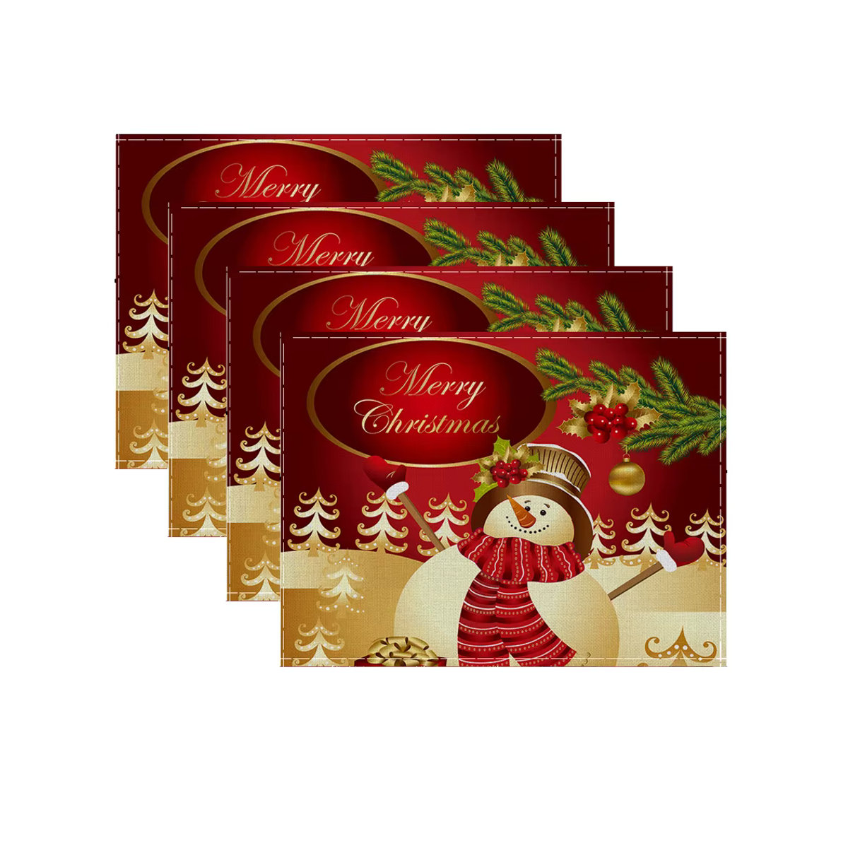 4er-Set Tischsets mit Schneemann- und Weihnachtsbaum-Muster in Rot zur Weihnachtsdekoration - Bild 3