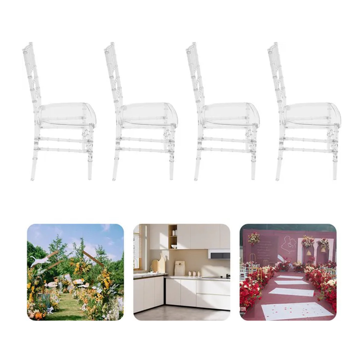 4er-Set transparente Stapelstühle aus Polycarbonat für Esszimmer und Events, modern und belastbar bis 200 kg - Bild 1