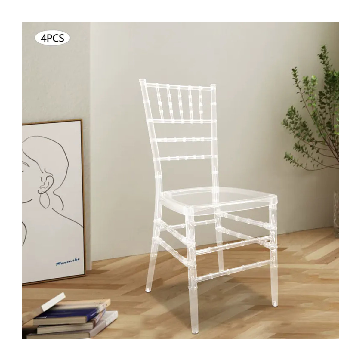 4er-Set transparente Stapelstühle aus Polycarbonat für Esszimmer und Events, modern und belastbar bis 200 kg - Bild 3