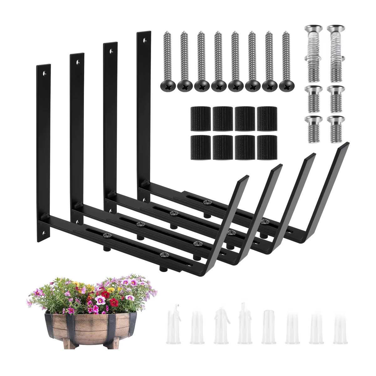 4er-Set Verstellbare Blumenkastenhalter aus Metall in Schwarz für Balkon und Geländer - Bild 5