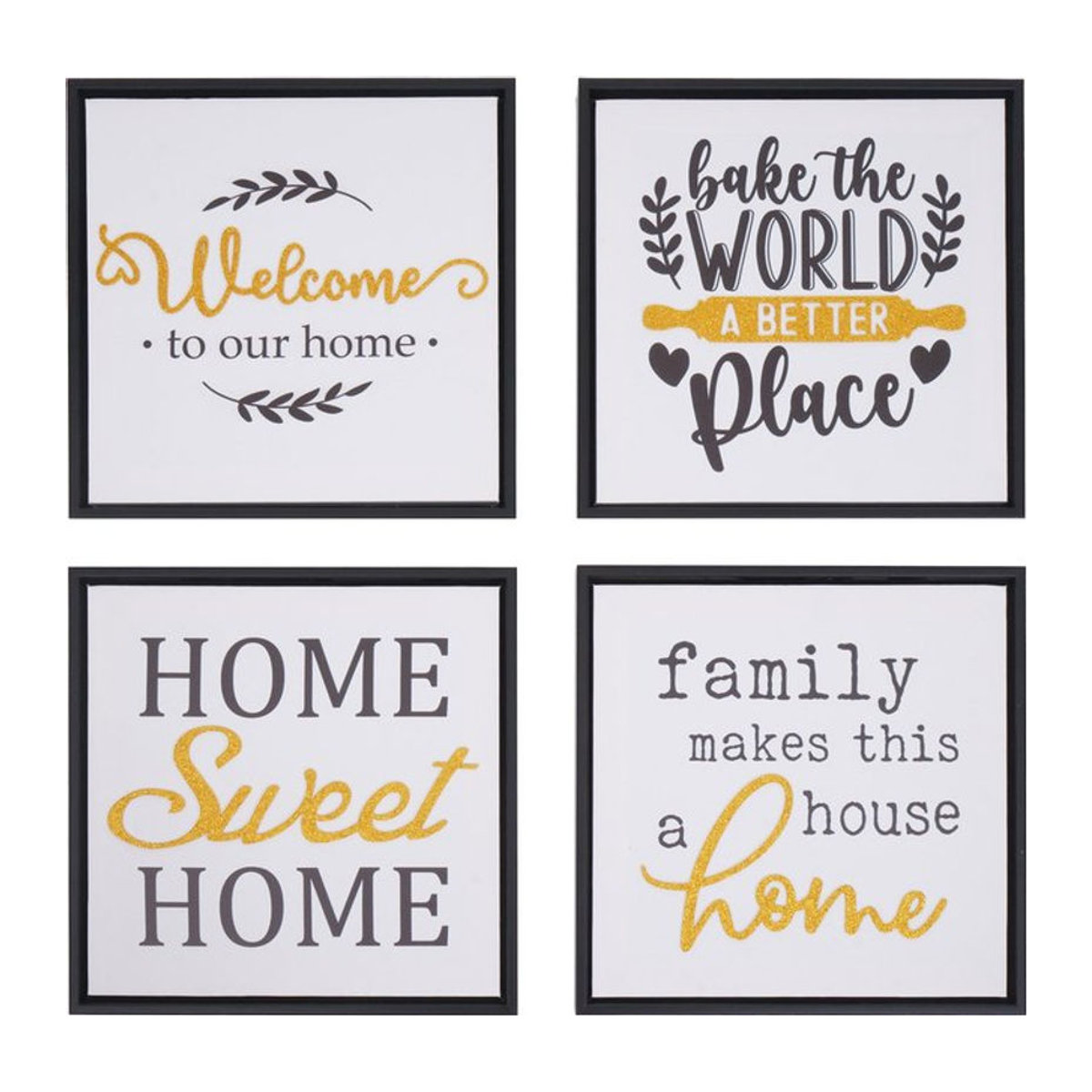 4er-Set Wandbild MCW Typografie Leinwand mit Sprüchen in Weiß und Holz, B/H: 30 x 30 cm - Bild 1