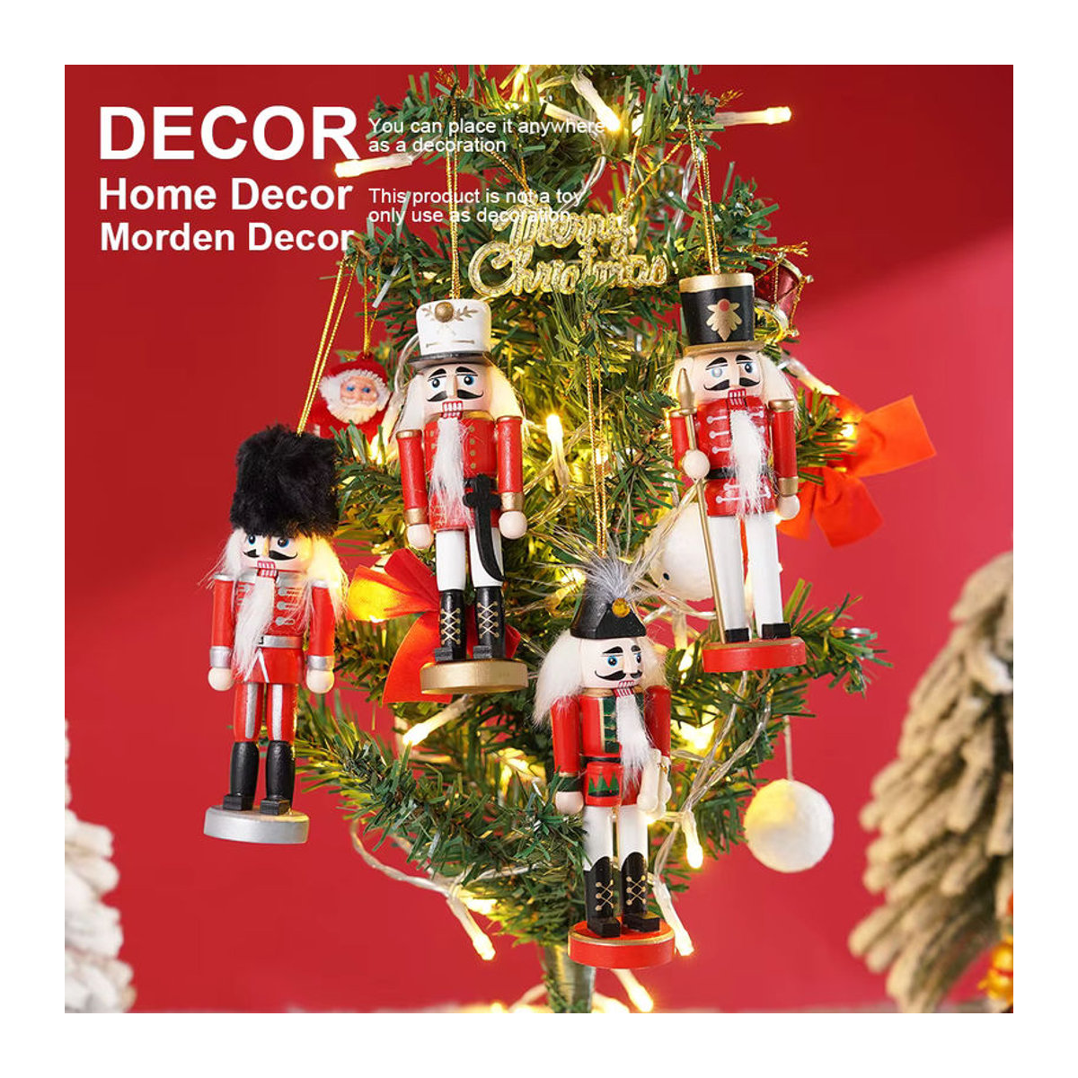 4er-Set Weihnachts-Nussknacker aus Holz als mehrfarbige Figuren für als Hängeornament oder Desktop-Dekoration - Bild 2