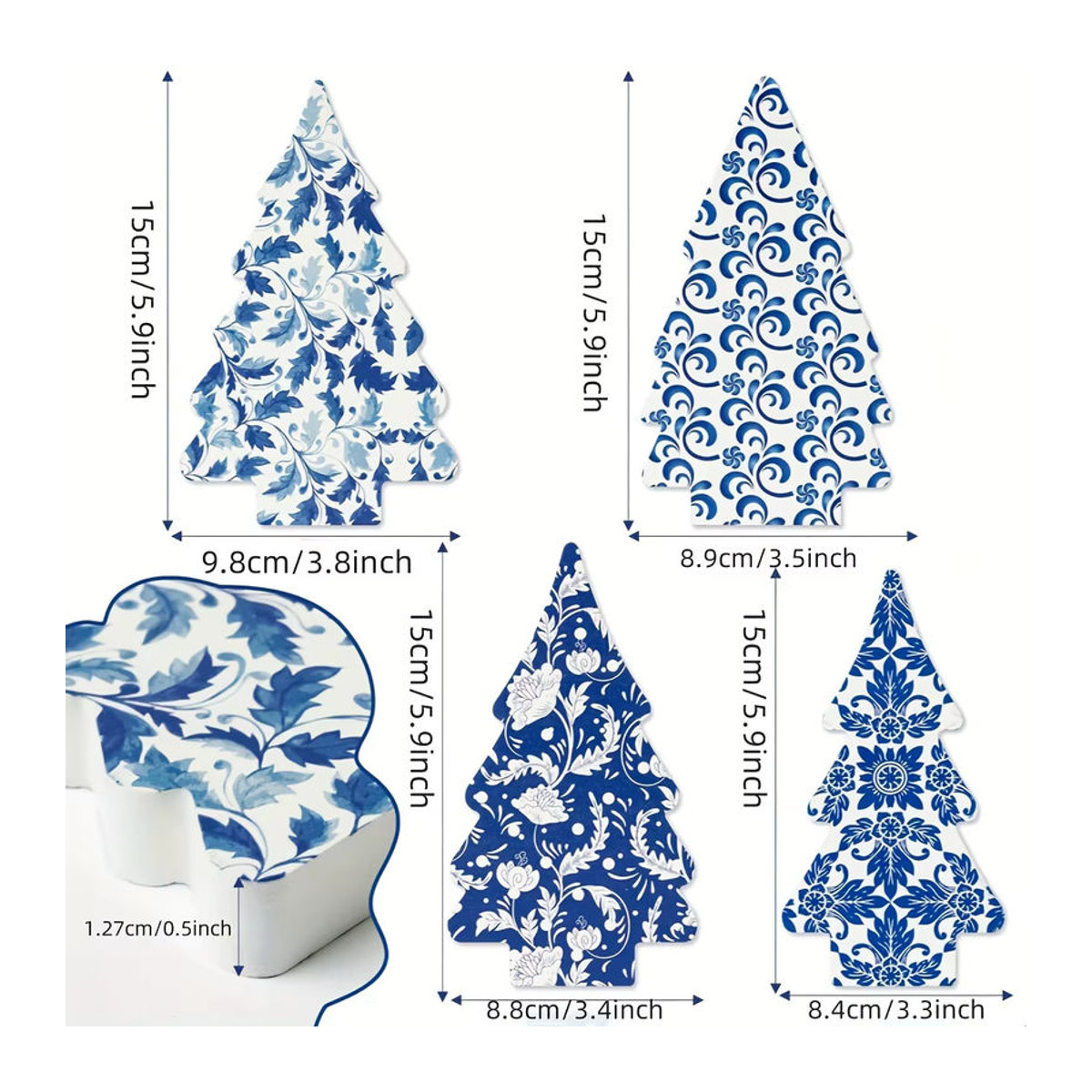 4er-Set Weihnachts-Tischdekoration Chinoiserie aus Keramik und Holz in Blau - Bild 1