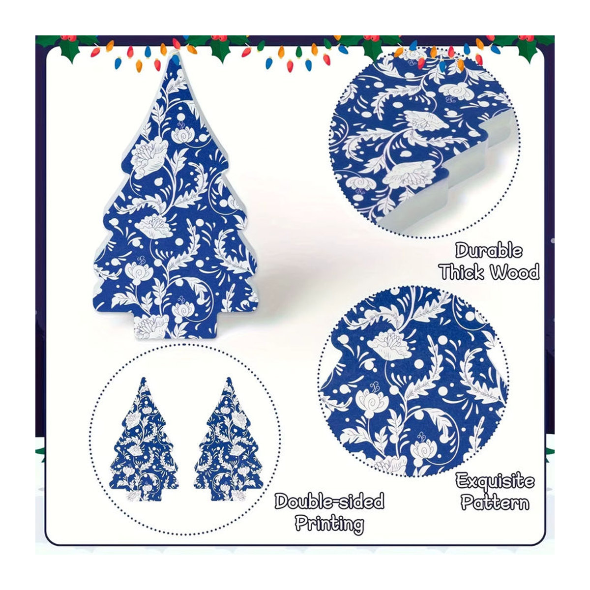 4er-Set Weihnachts-Tischdekoration Chinoiserie aus Keramik und Holz in Blau - Bild 4