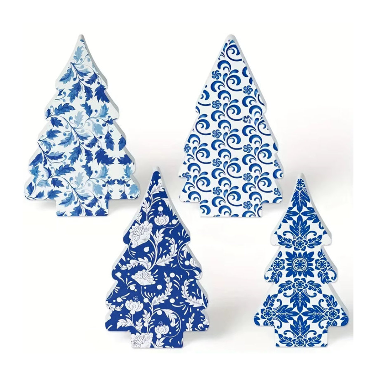 4er-Set Weihnachts-Tischdekoration Chinoiserie aus Keramik und Holz in Blau - Bild 5