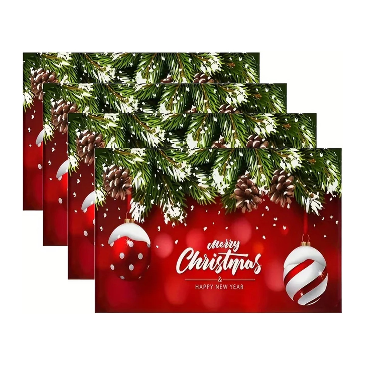 4er-Set Weihnachts Tischsets aus Leinen in Rot zur Tischdekoration und Oberflächenschutz - Bild 1