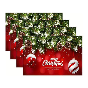 4er-Set Weihnachts Tischsets aus Leinen in Rot zur Tischdekoration und Oberflächenschutz