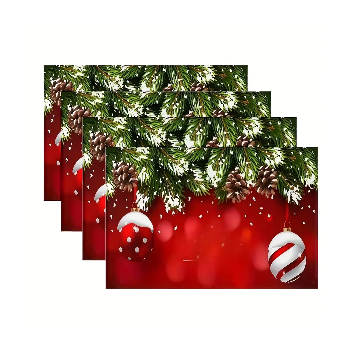 4er-Set Weihnachts Tischsets aus Leinen in Rot zur Tischdekoration und Oberflächenschutz - Bild 2