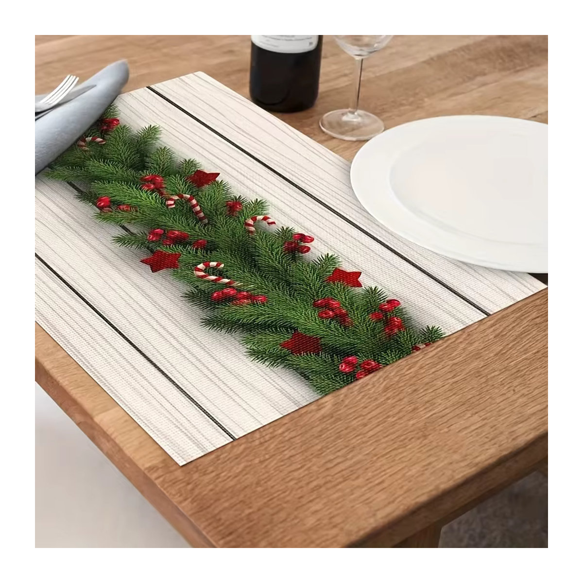 4er-Set Weihnachts Tischsets aus Leinen in Weiß für deine festliche Tischdekoration - Bild 2