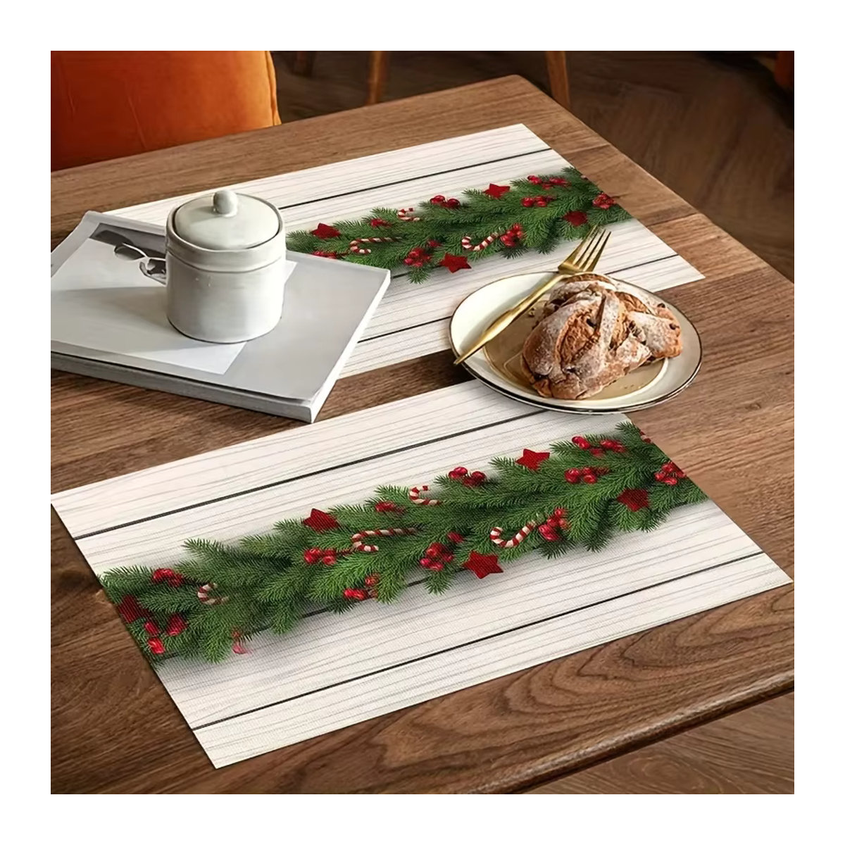 4er-Set Weihnachts Tischsets aus Leinen in Weiß für deine festliche Tischdekoration - Bild 3