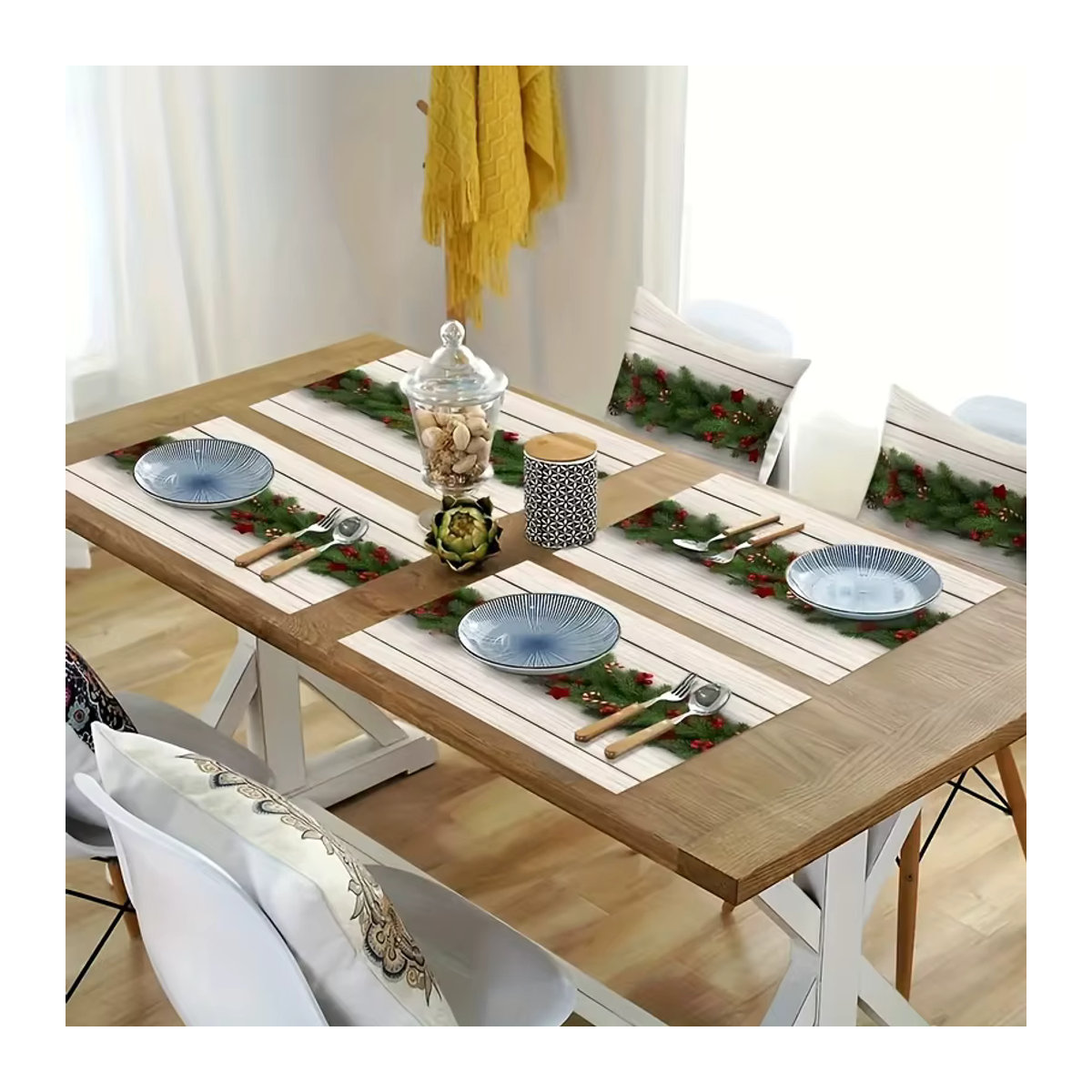 4er-Set Weihnachts Tischsets aus Leinen in Weiß für deine festliche Tischdekoration - Bild 4