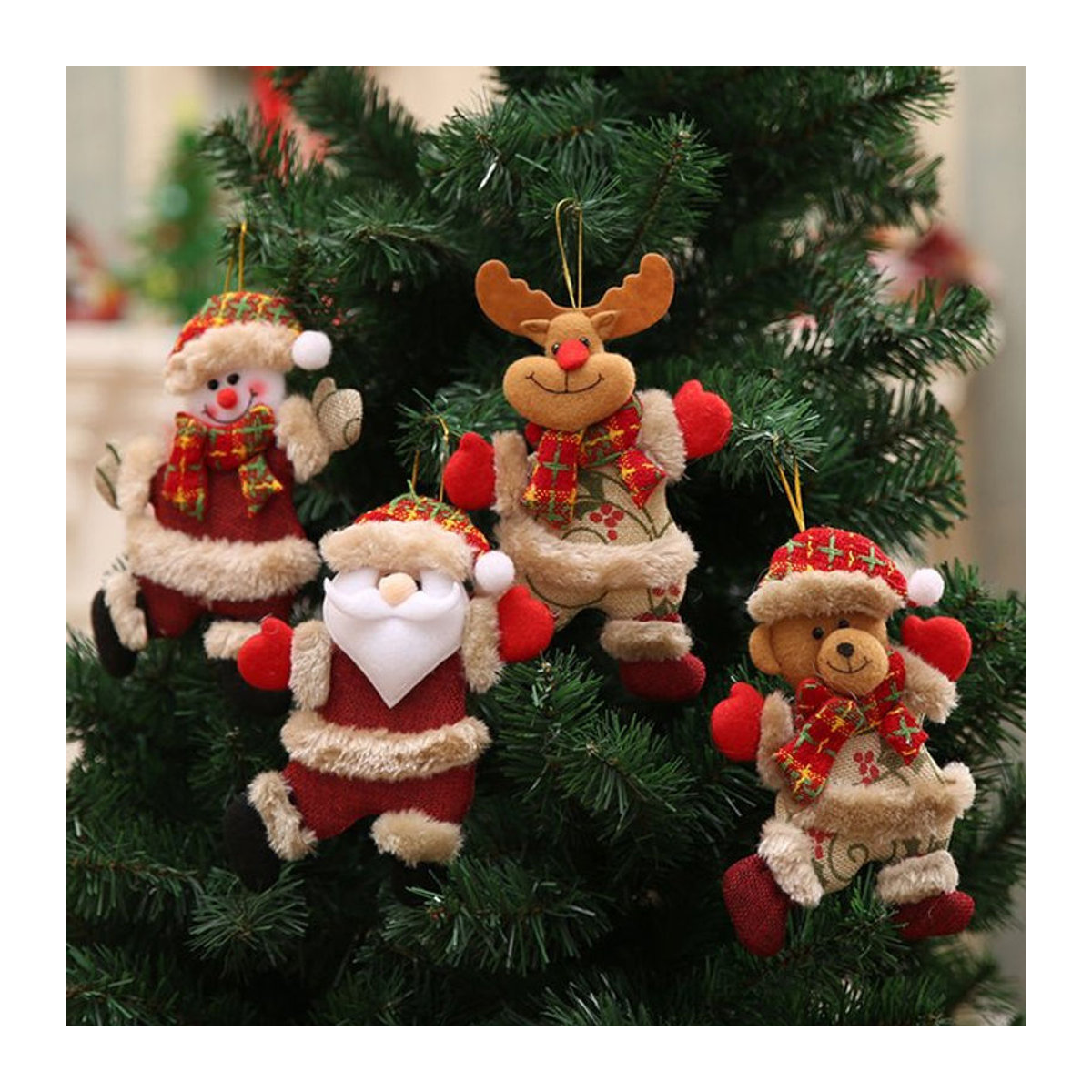 4er-Set Weihnachtsbaumschmuck aus Stoff mit Weihnachtsmann, Schneemann und Rentier in Mehrfarbig als hängende Dekoration für Kinder - Bild 1