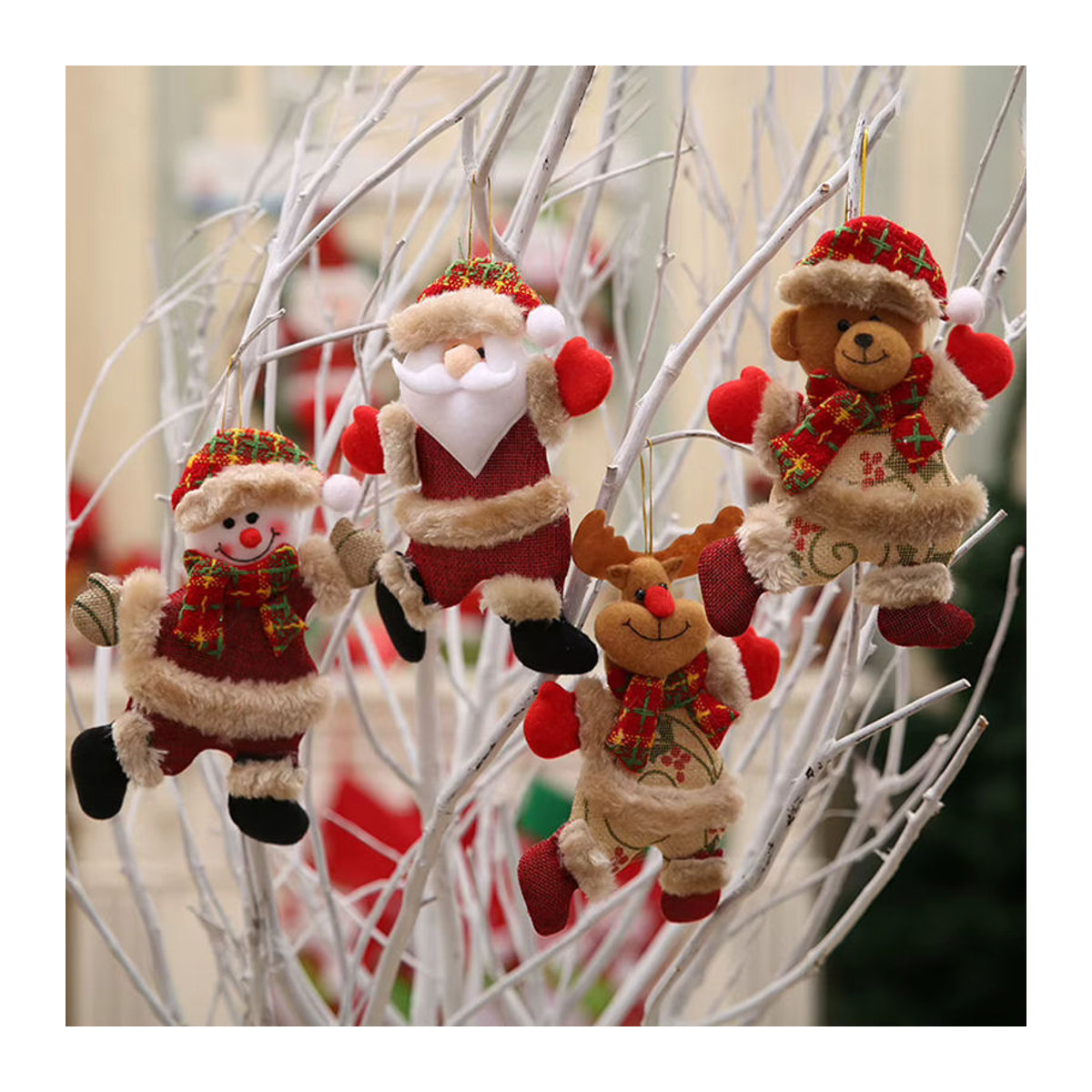 4er-Set Weihnachtsbaumschmuck aus Stoff mit Weihnachtsmann, Schneemann und Rentier in Mehrfarbig als hängende Dekoration für Kinder - Bild 3
