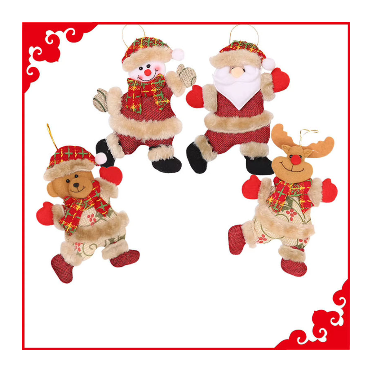4er-Set Weihnachtsbaumschmuck aus Stoff mit Weihnachtsmann, Schneemann und Rentier in Mehrfarbig als hängende Dekoration für Kinder - Bild 4