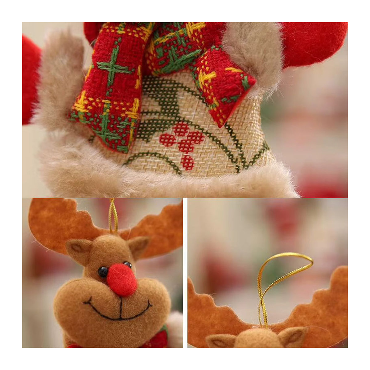 4er-Set Weihnachtsbaumschmuck aus Stoff mit Weihnachtsmann, Schneemann und Rentier in Mehrfarbig als hängende Dekoration für Kinder - Bild 5