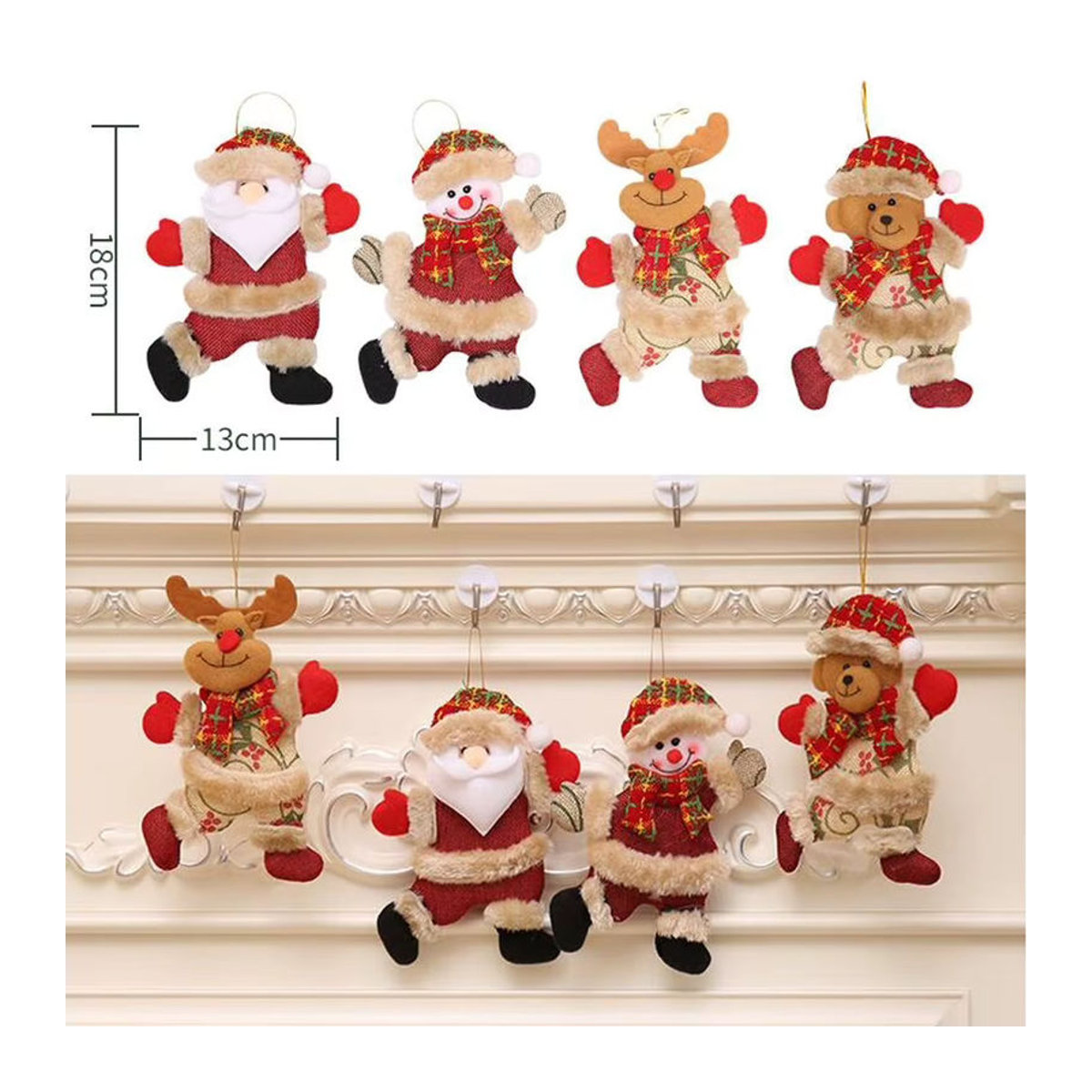 4er-Set Weihnachtsbaumschmuck aus Stoff mit Weihnachtsmann, Schneemann und Rentier in Mehrfarbig als hängende Dekoration für Kinder - Bild 6