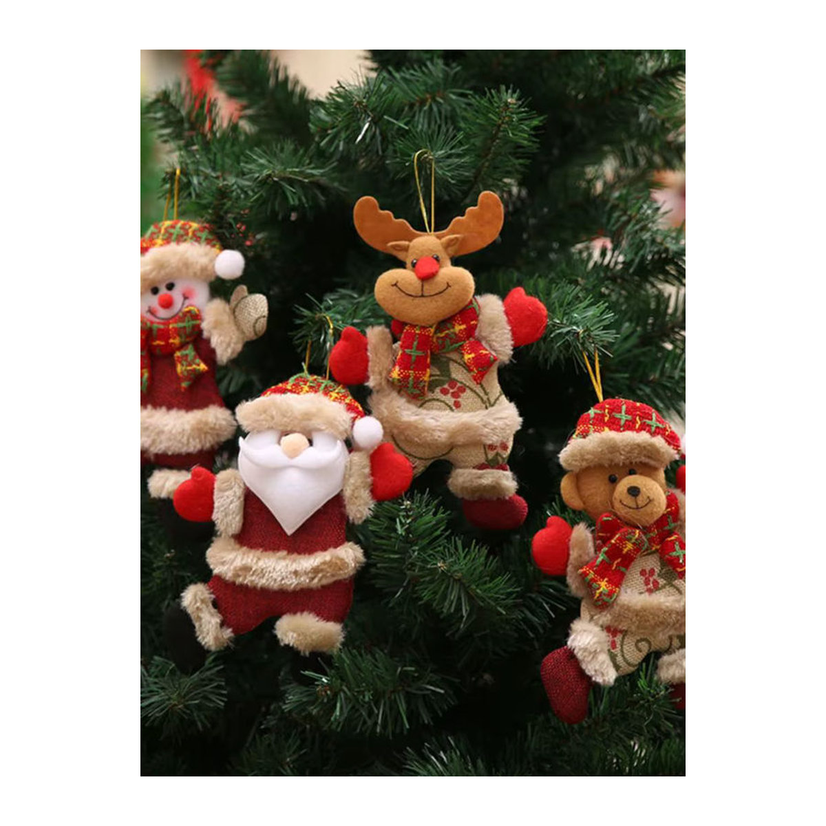 4er-Set Weihnachtsbaumschmuck aus Stoff mit Weihnachtsmann, Schneemann und Rentier in Mehrfarbig als hängende Dekoration für Kinder - Bild 7