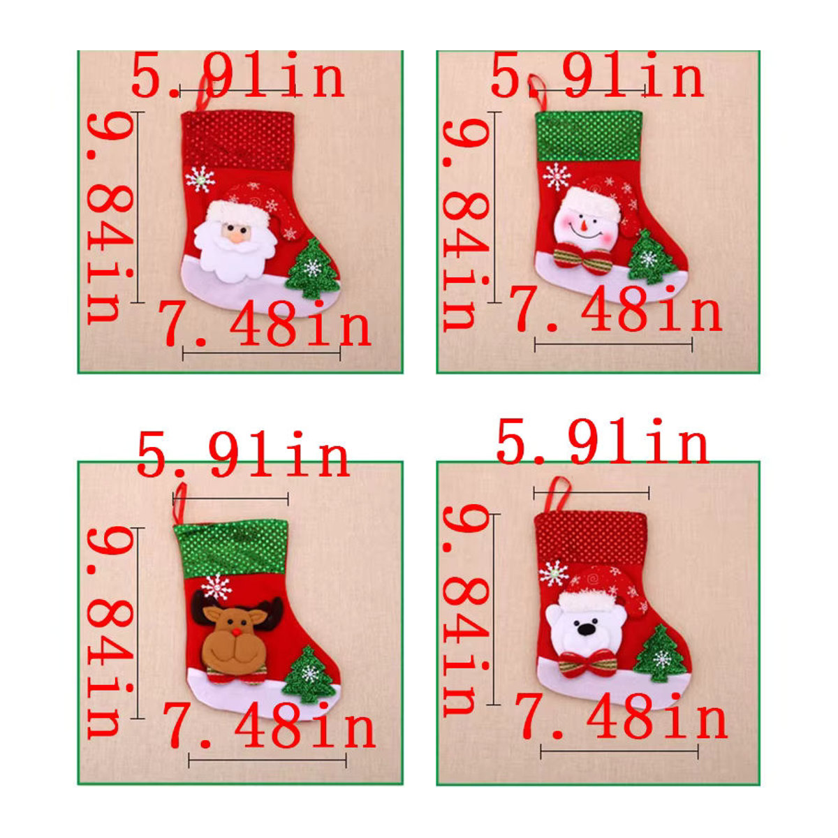 4er-Set Weihnachtsstrümpfe aus Textil in Rot mit Schneeflocken-Design, hängende Dekoration für deine Weihnachtsfeier, B/H: 19 x 25 cm - Bild 3