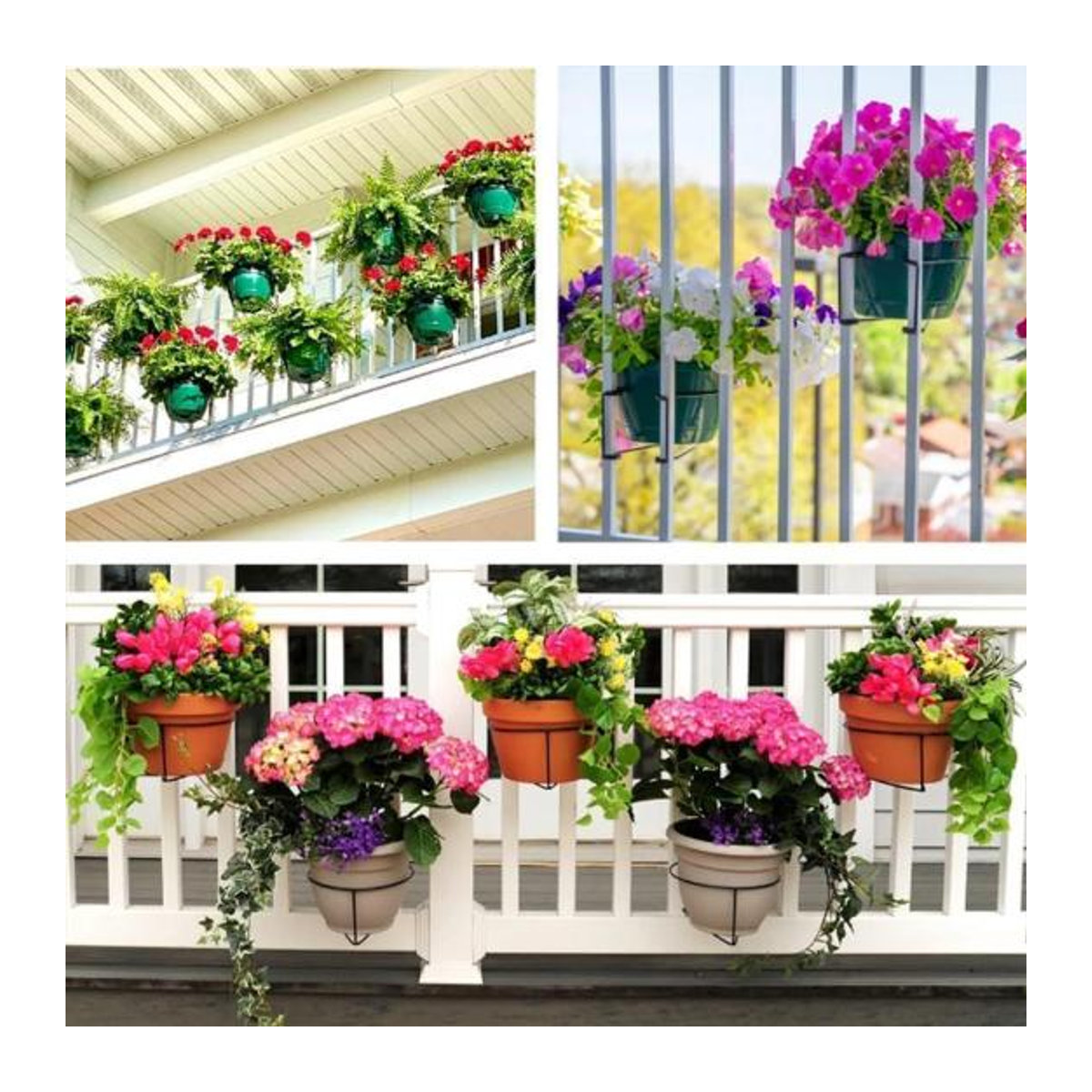 4er Set xiekeying Balkongeländer Blumentopfhalter aus Metall in Schwarz für hängende Pflanzgefäße und vertikale Pflanzregale - Bild 2