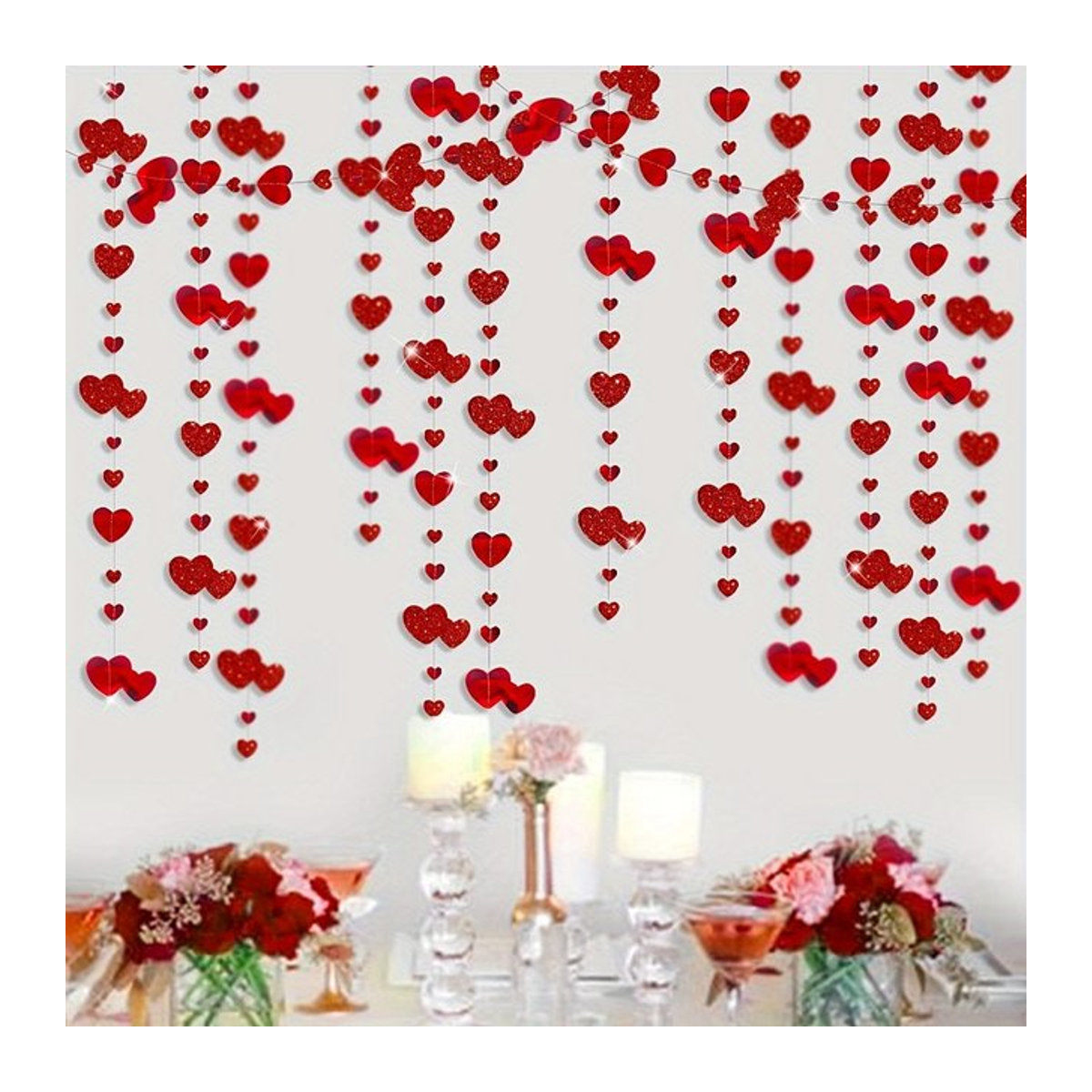 4M Glitzernde rote Herz-Banner-Girlande als hängende Dekoration für Hochzeit und Geburtstag - Bild 1