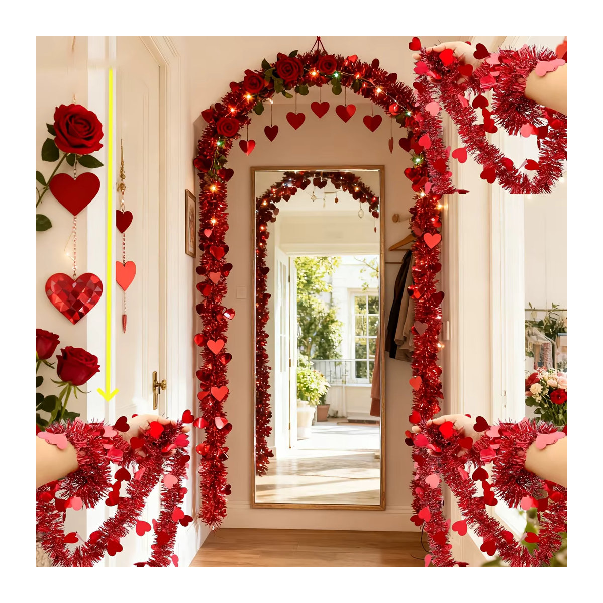 4M Herz-Girlande rot aus Kunststoff als hängendes Ornament für Valentinstag, Hochzeit und Party - Bild 2