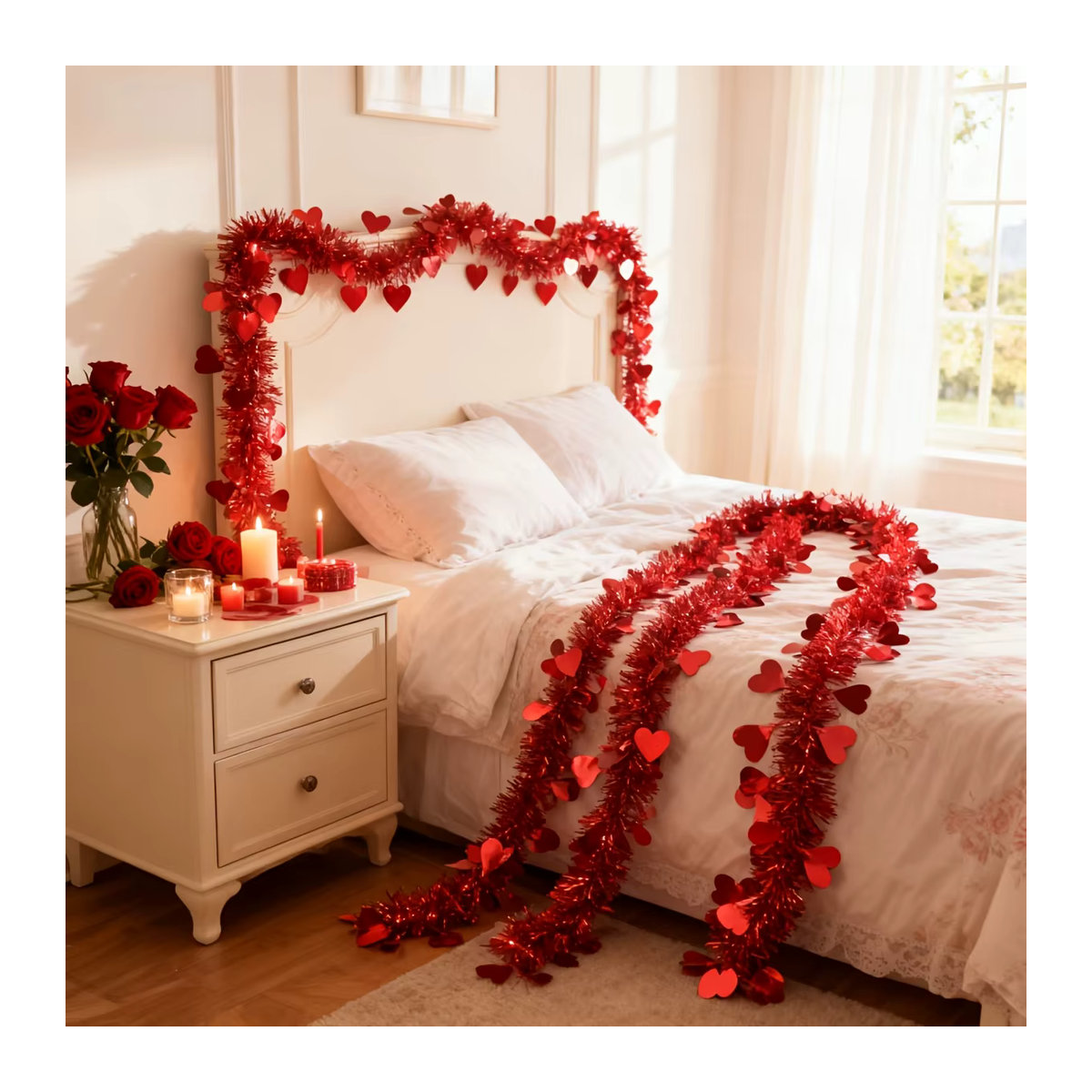 4M Herz-Girlande rot aus Kunststoff als hängendes Ornament für Valentinstag, Hochzeit und Party - Bild 3