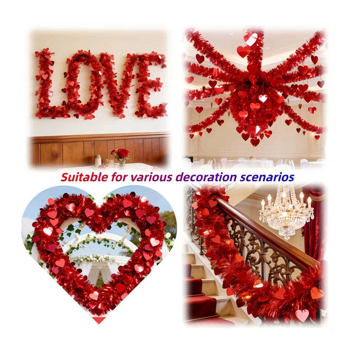 4M Herz-Girlande rot aus Kunststoff als hängendes Ornament für Valentinstag, Hochzeit und Party - Bild 5